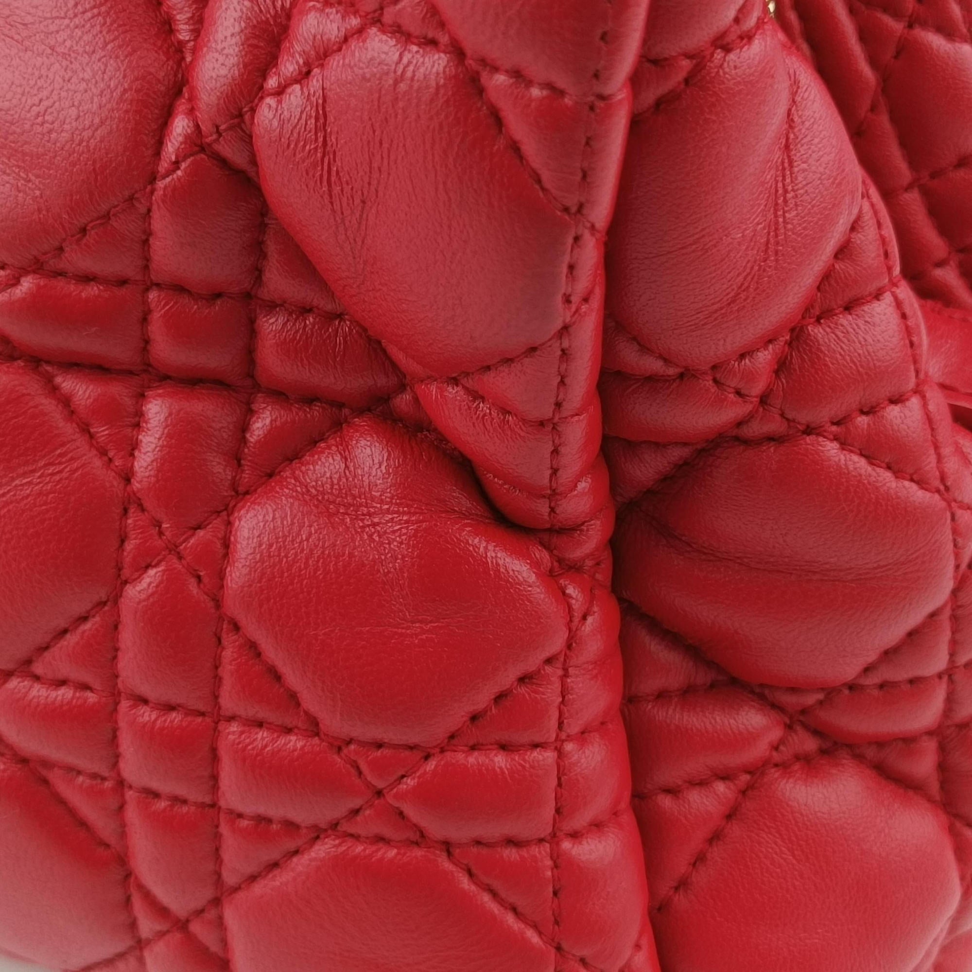 Pre-owned Christian Dior Cannage Dior Soft Shopping Red lambskin  shoulderbag | stylenewstar
