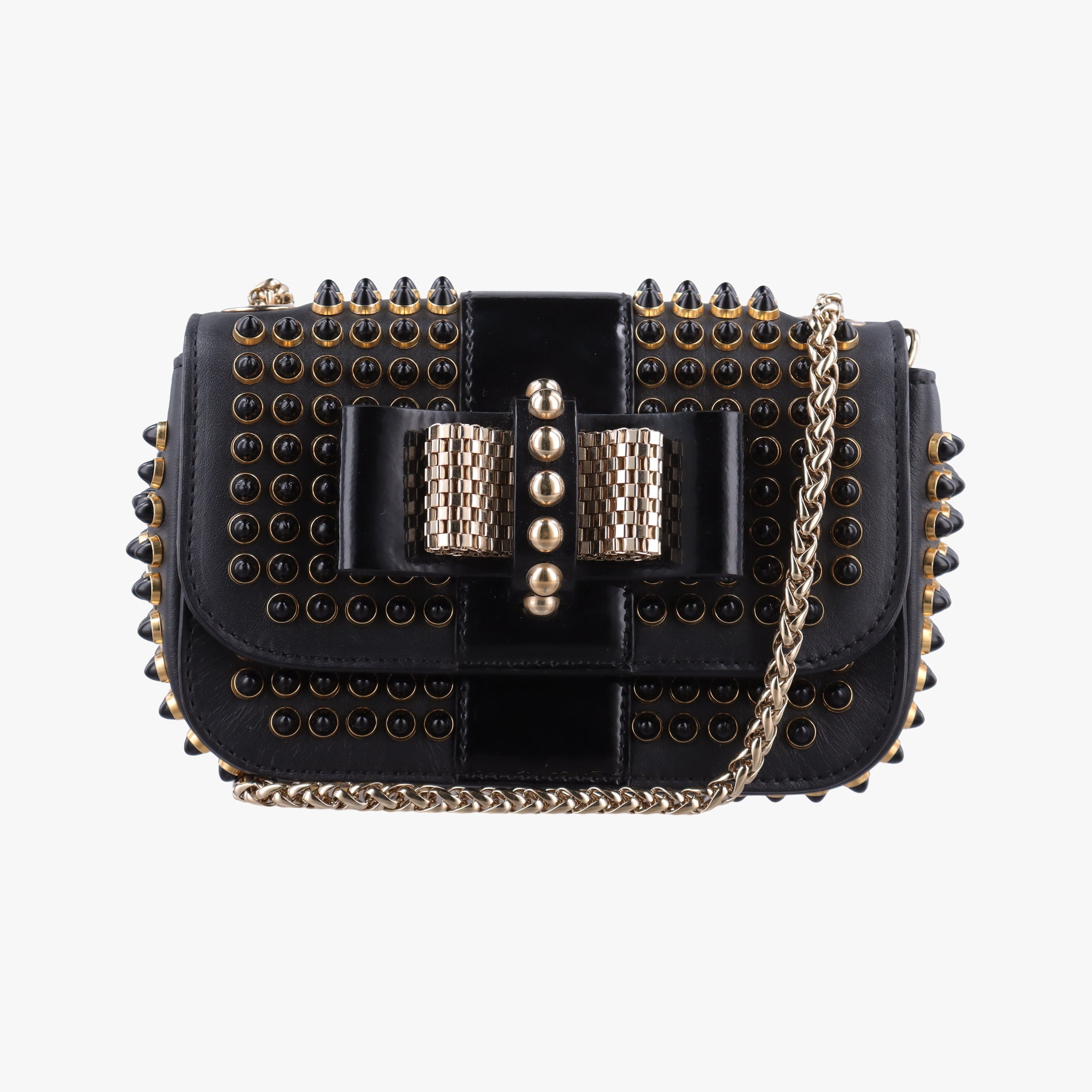 Pre-owned Christian Louboutin Sweet Charity Scarabe Spike Black Leather  shoulderbag | stylenewstar