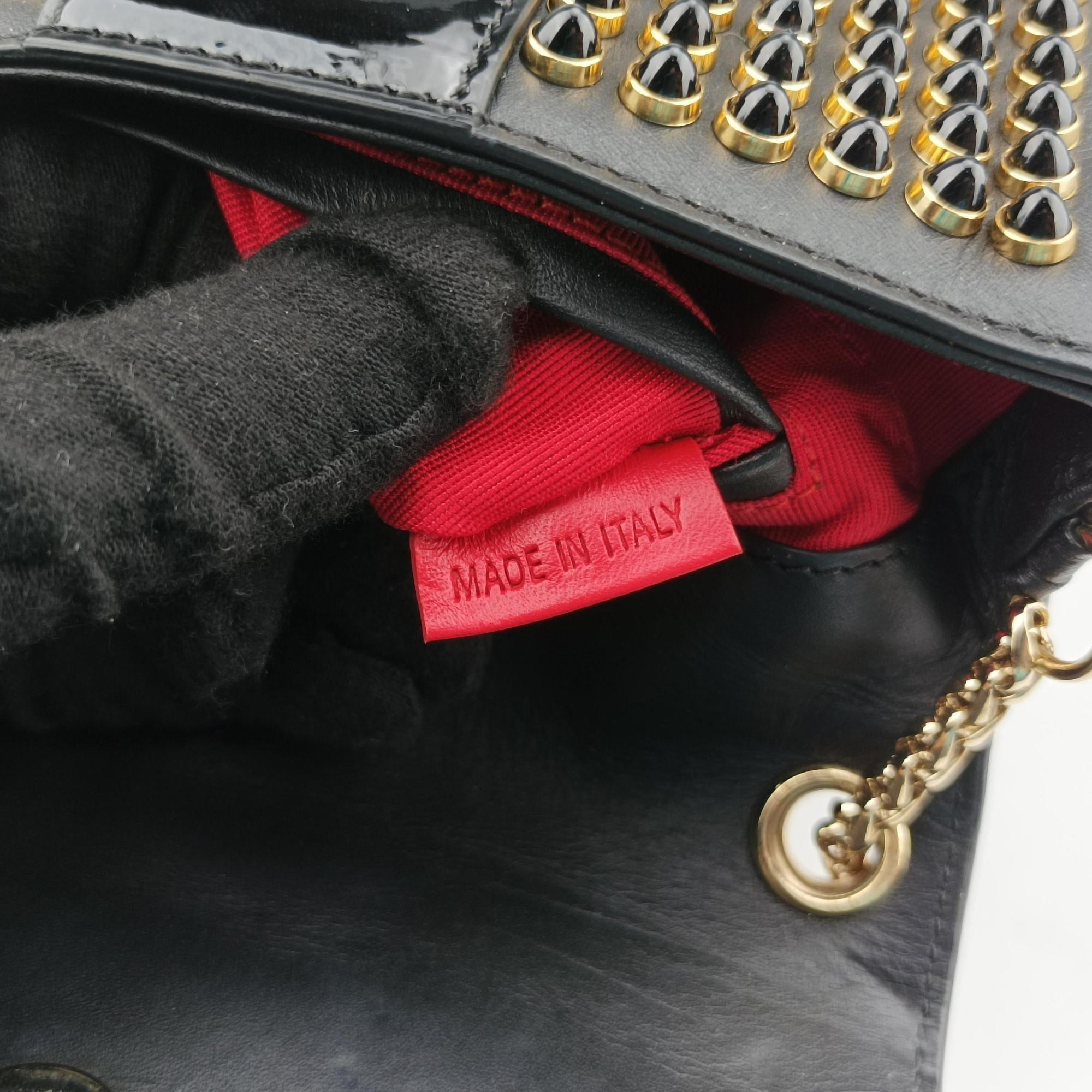 Pre-owned Christian Louboutin Sweet Charity Scarabe Spike Black Leather  shoulderbag | stylenewstar