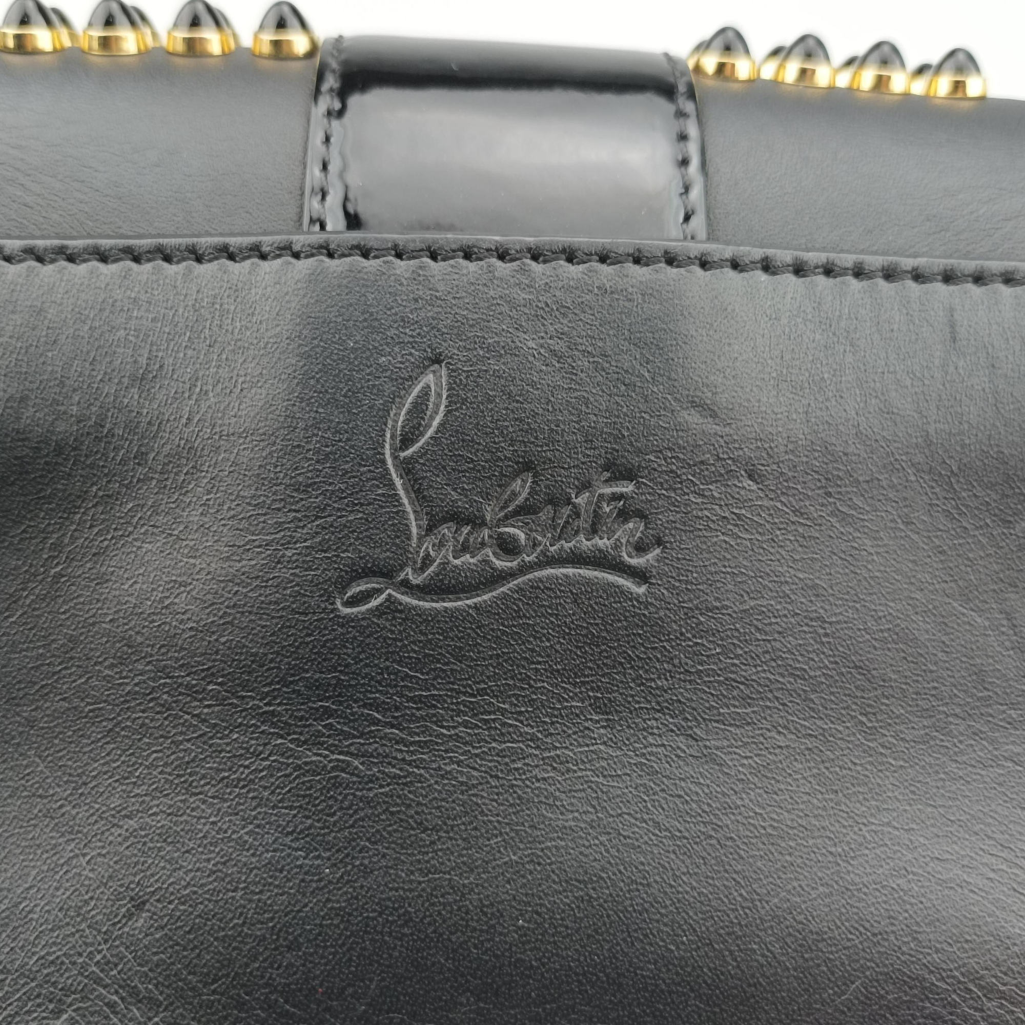 Pre-owned Christian Louboutin Sweet Charity Scarabe Spike Black Leather  shoulderbag | stylenewstar