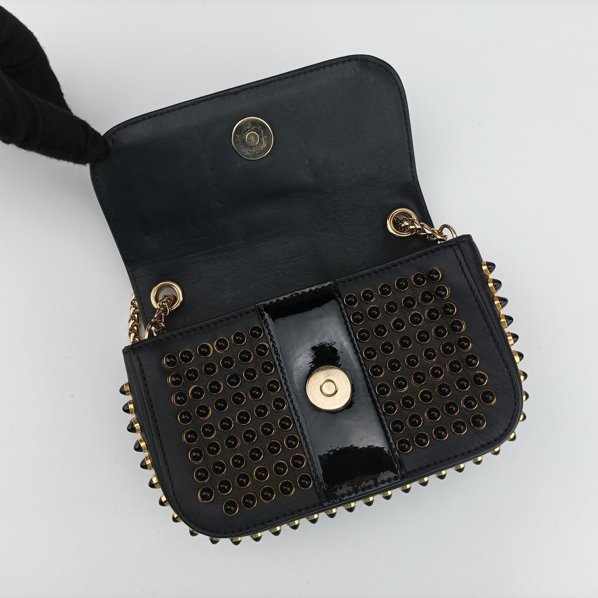 Pre-owned Christian Louboutin Sweet Charity Scarabe Spike Black Leather  shoulderbag | stylenewstar