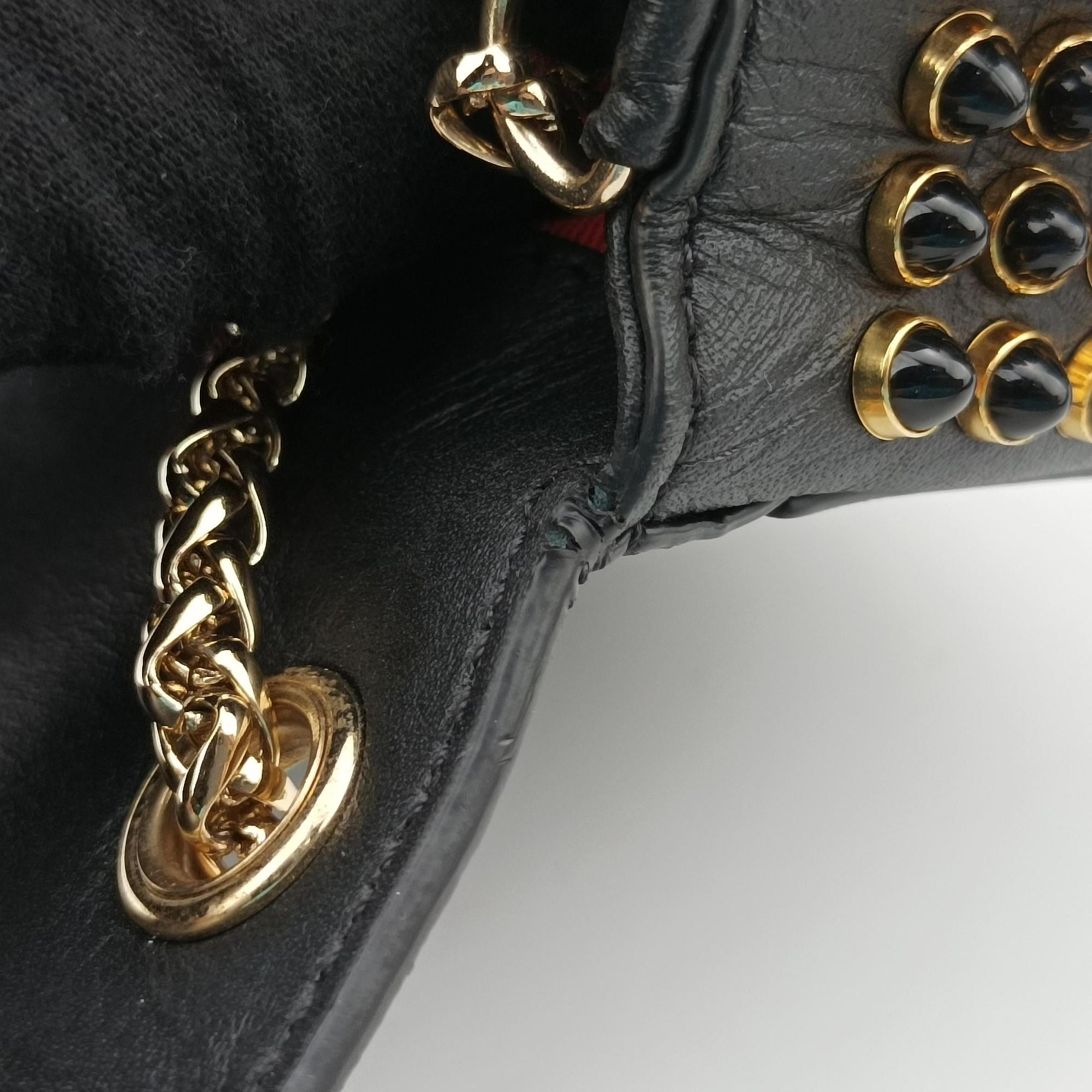 Pre-owned Christian Louboutin Sweet Charity Scarabe Spike Black Leather  shoulderbag | stylenewstar
