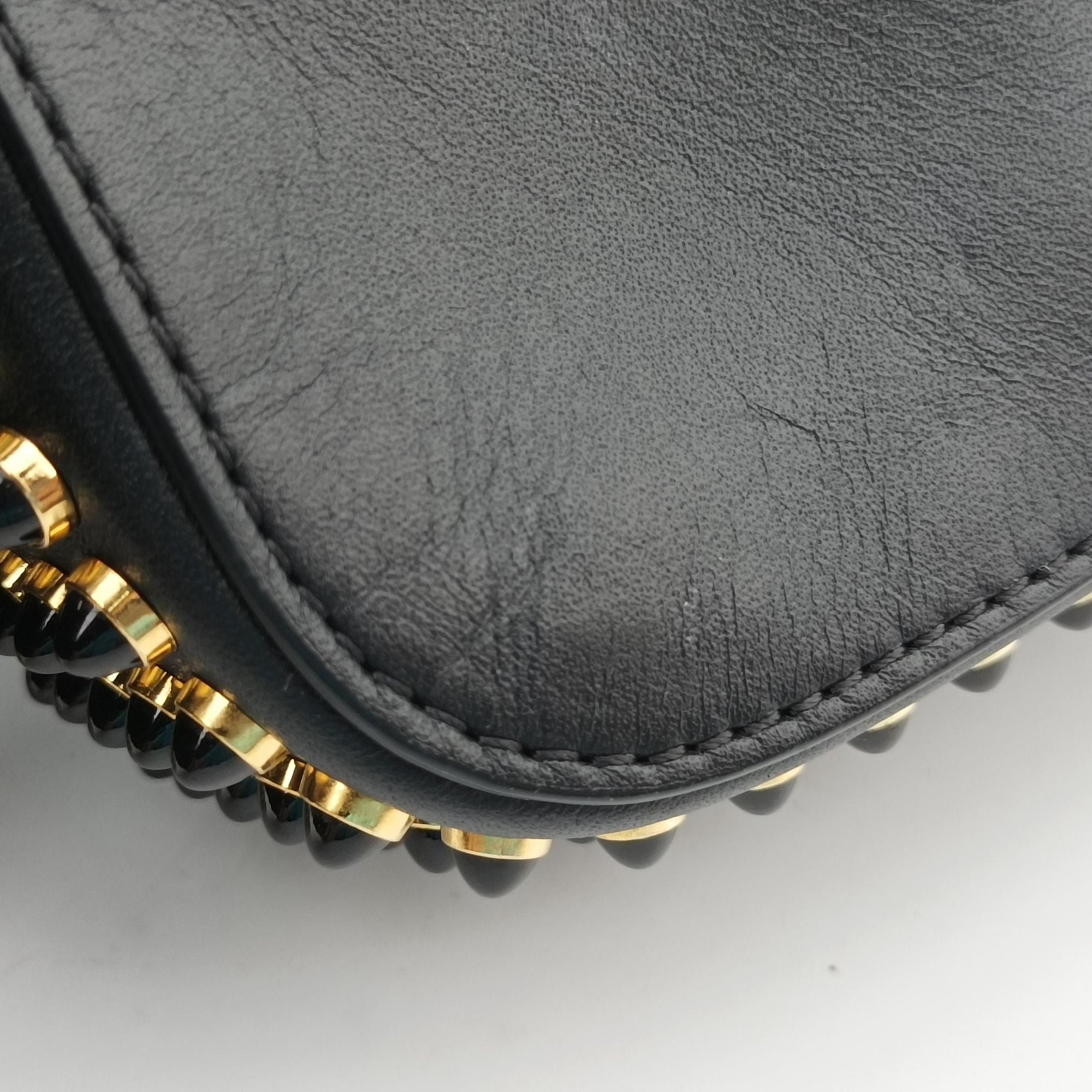 Pre-owned Christian Louboutin Sweet Charity Scarabe Spike Black Leather  shoulderbag | stylenewstar