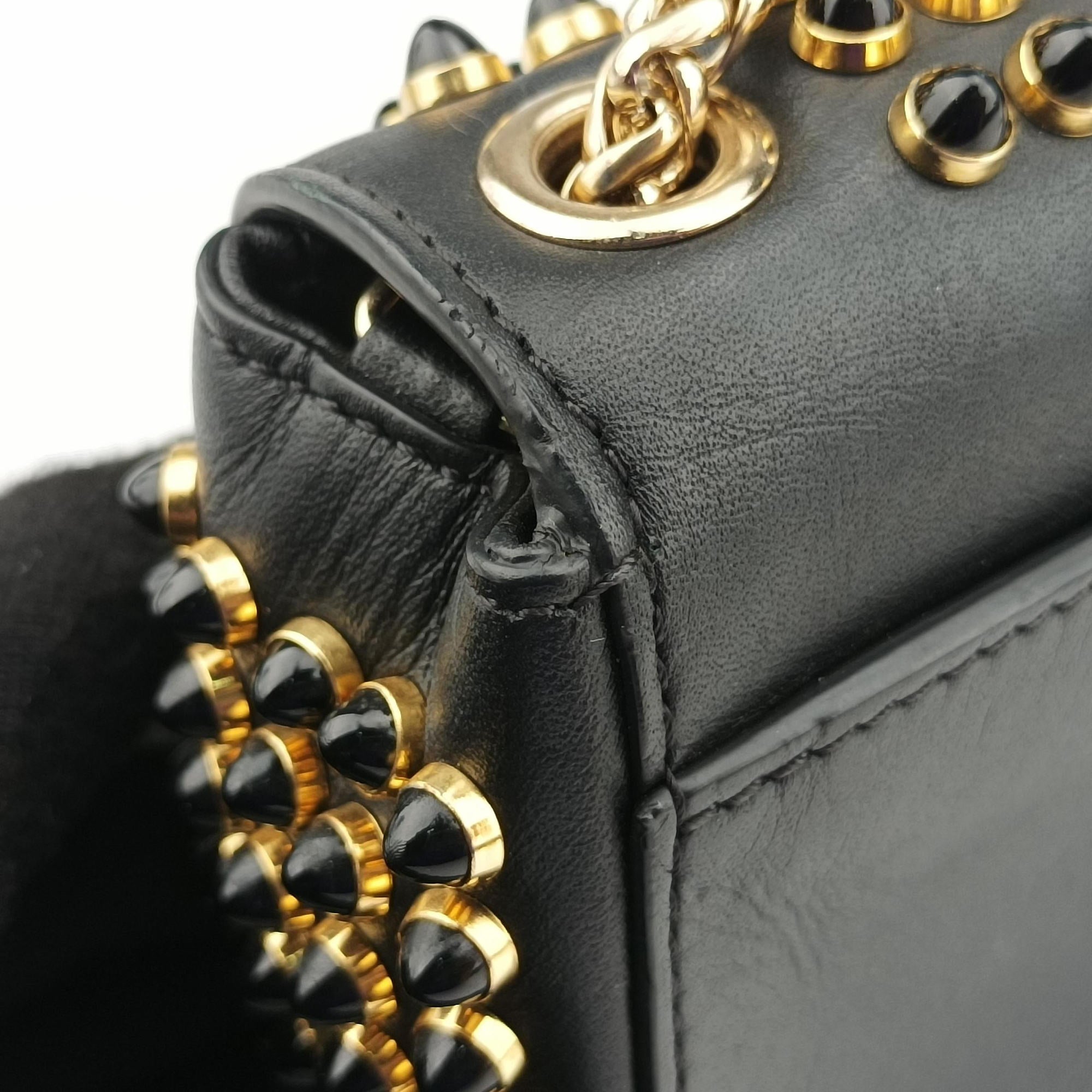 Pre-owned Christian Louboutin Sweet Charity Scarabe Spike Black Leather  shoulderbag | stylenewstar