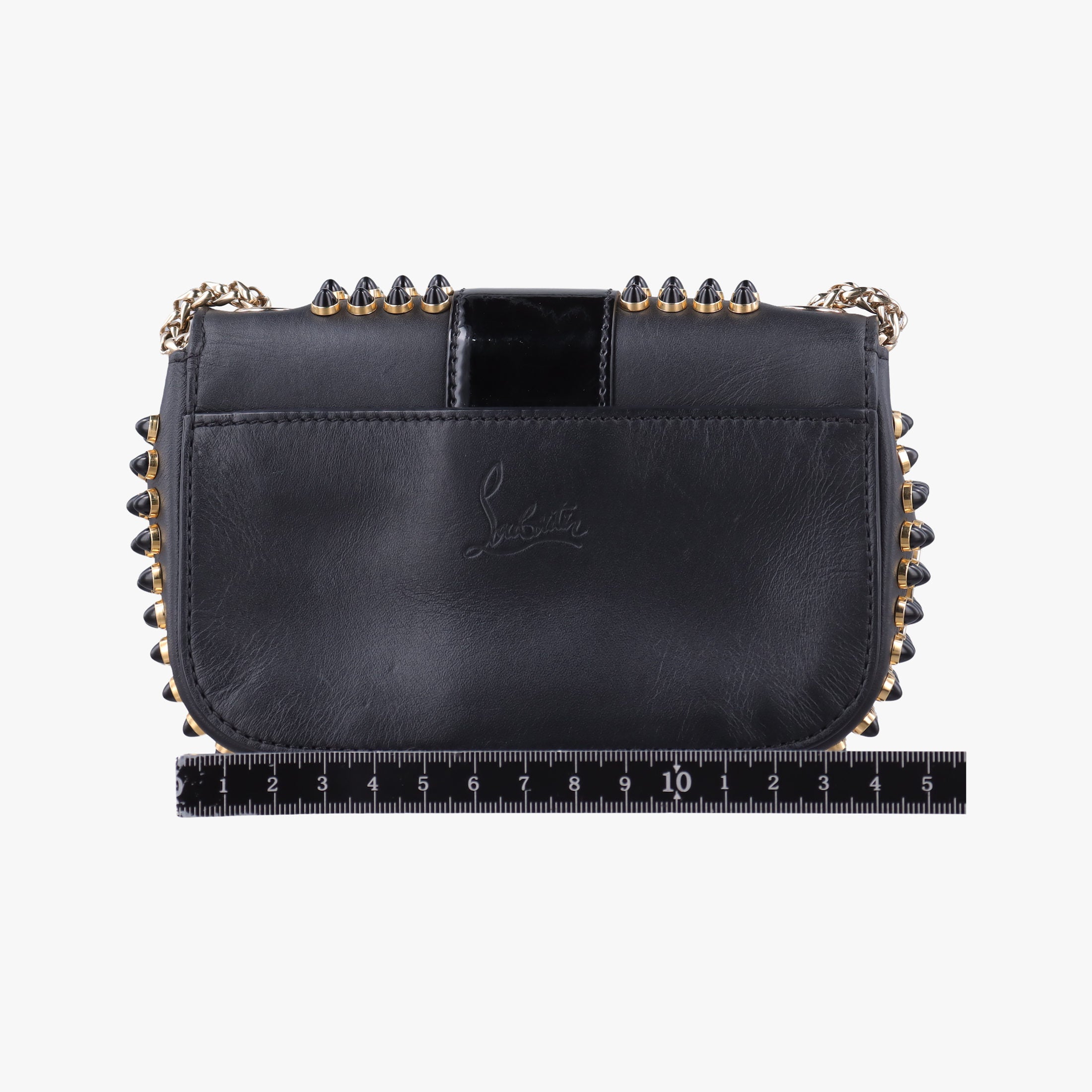 Pre-owned Christian Louboutin Sweet Charity Scarabe Spike Black Leather  shoulderbag | stylenewstar