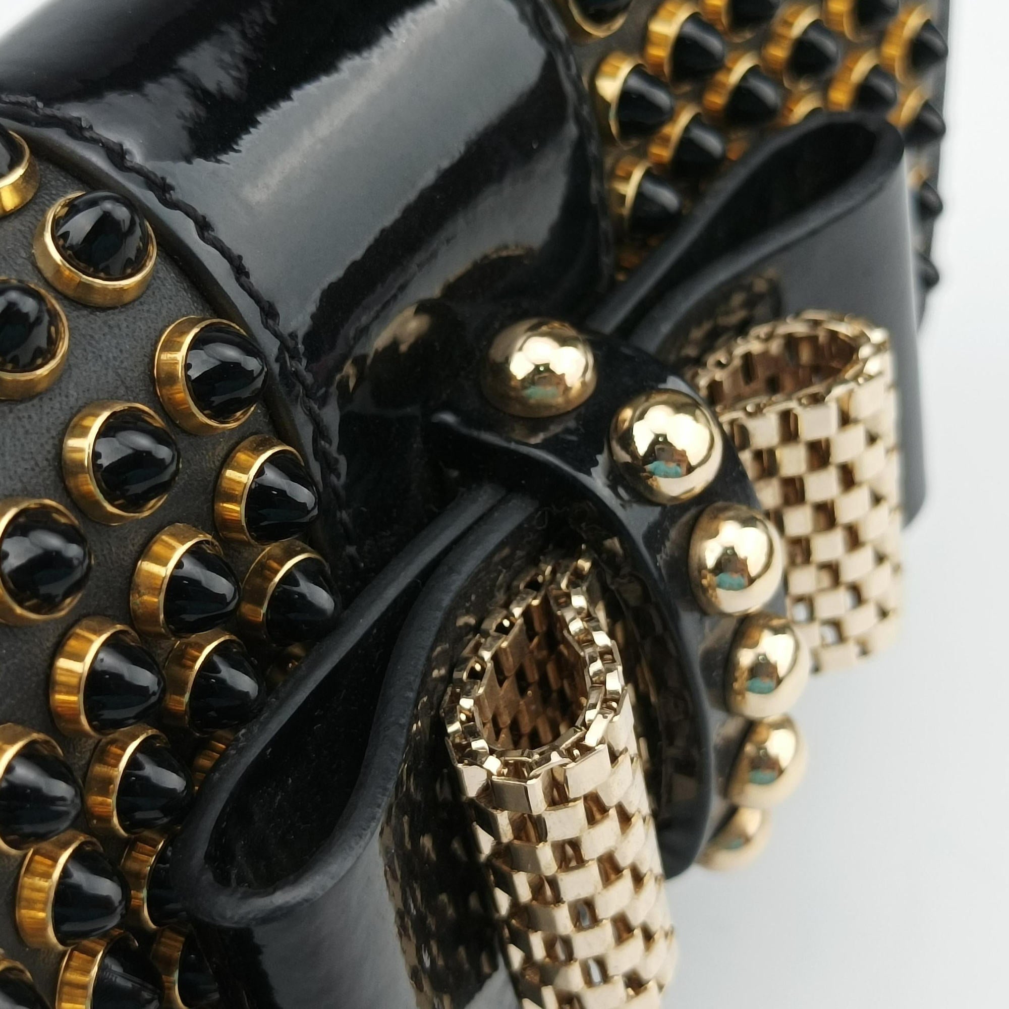 Pre-owned Christian Louboutin Sweet Charity Scarabe Spike Black Leather  shoulderbag | stylenewstar