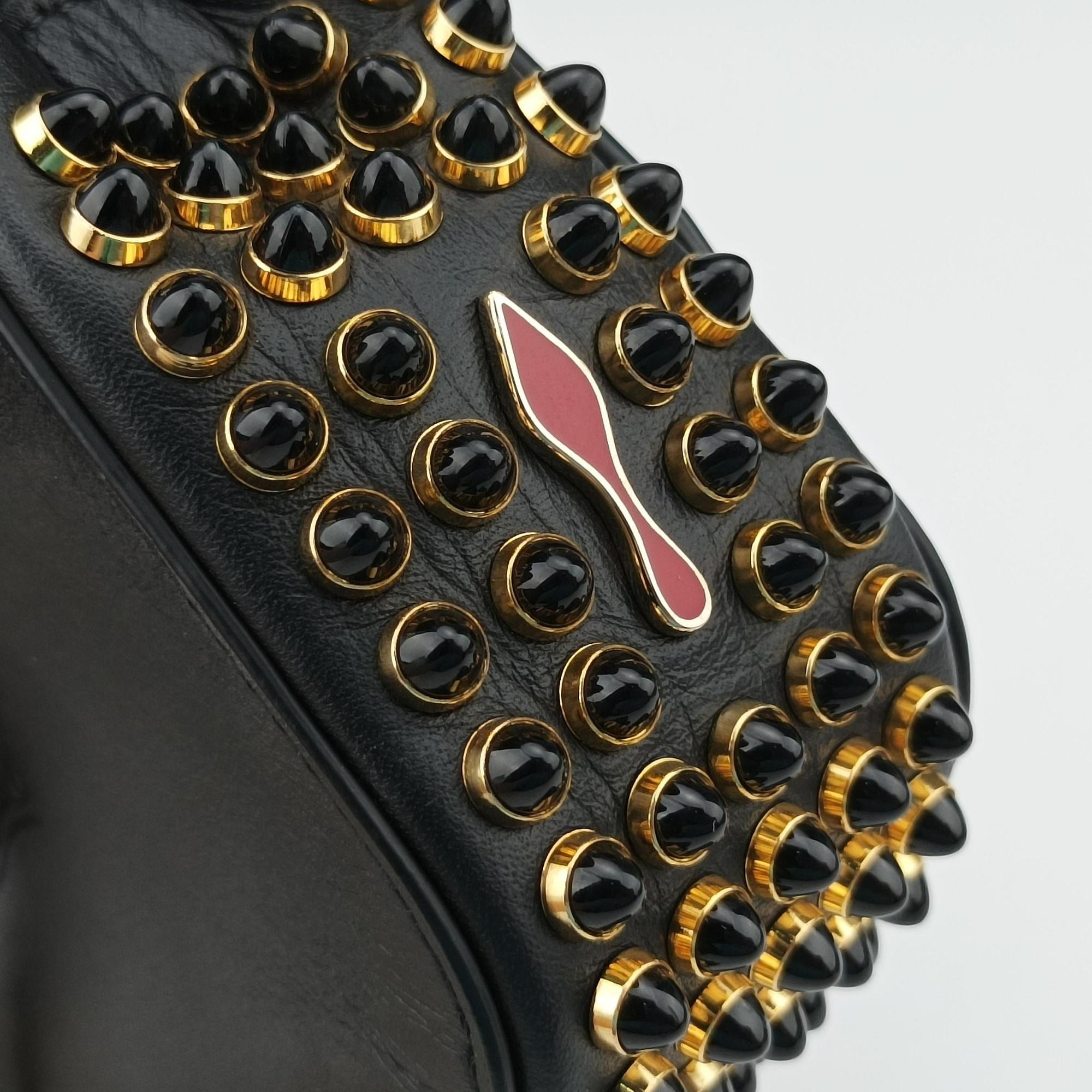 Pre-owned Christian Louboutin Sweet Charity Scarabe Spike Black Leather  shoulderbag | stylenewstar