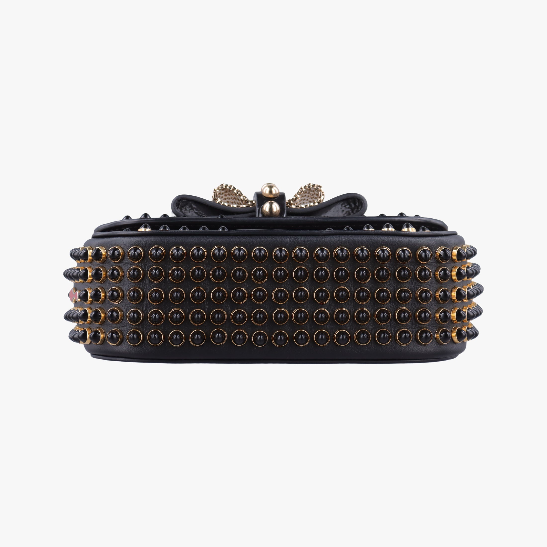 Pre-owned Christian Louboutin Sweet Charity Scarabe Spike Black Leather  shoulderbag | stylenewstar