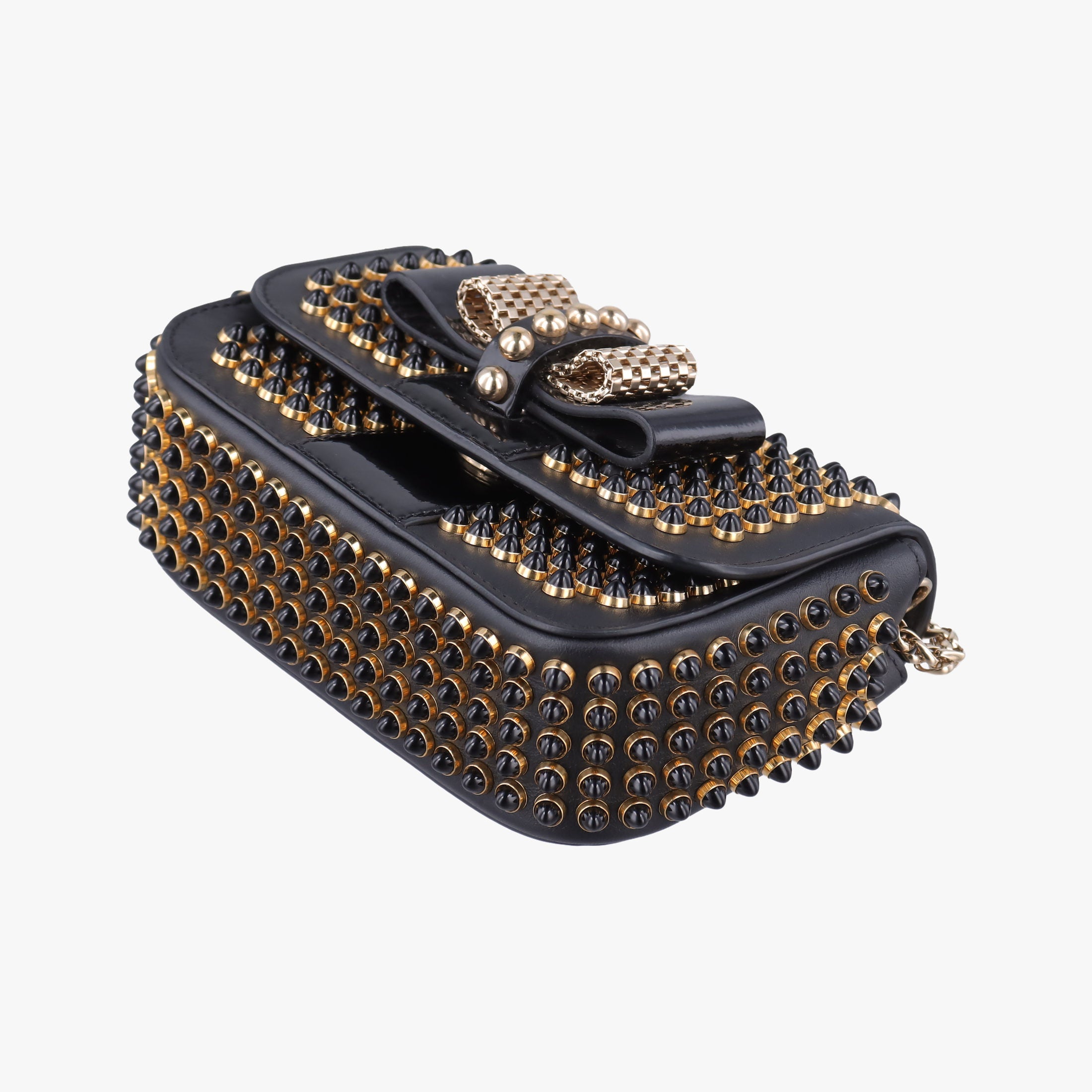 Pre-owned Christian Louboutin Sweet Charity Scarabe Spike Black Leather  shoulderbag | stylenewstar