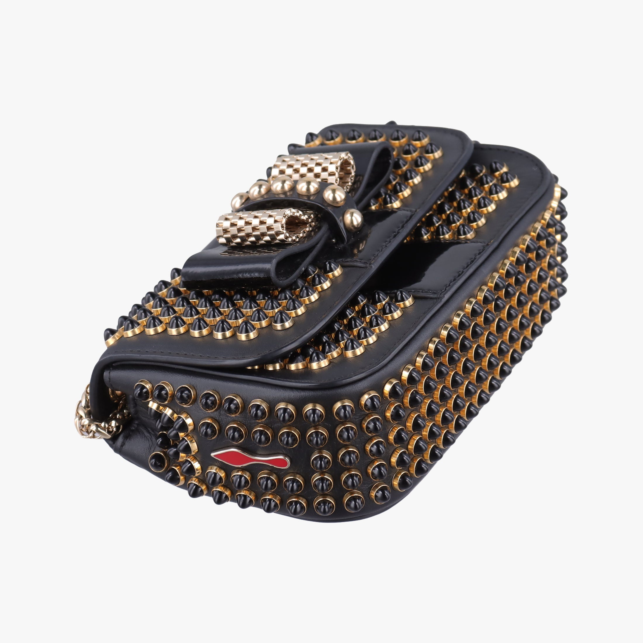 Pre-owned Christian Louboutin Sweet Charity Scarabe Spike Black Leather  shoulderbag | stylenewstar