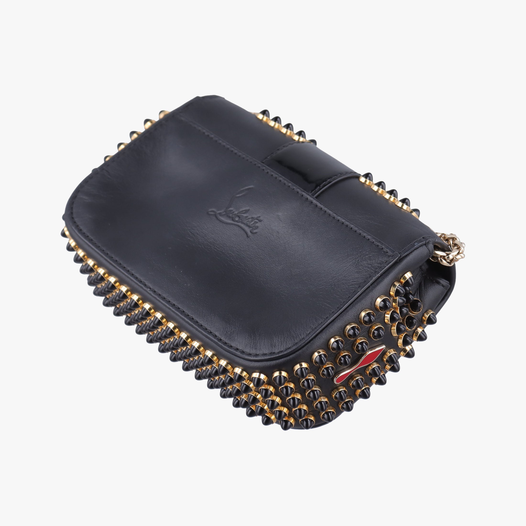 Pre-owned Christian Louboutin Sweet Charity Scarabe Spike Black Leather  shoulderbag | stylenewstar