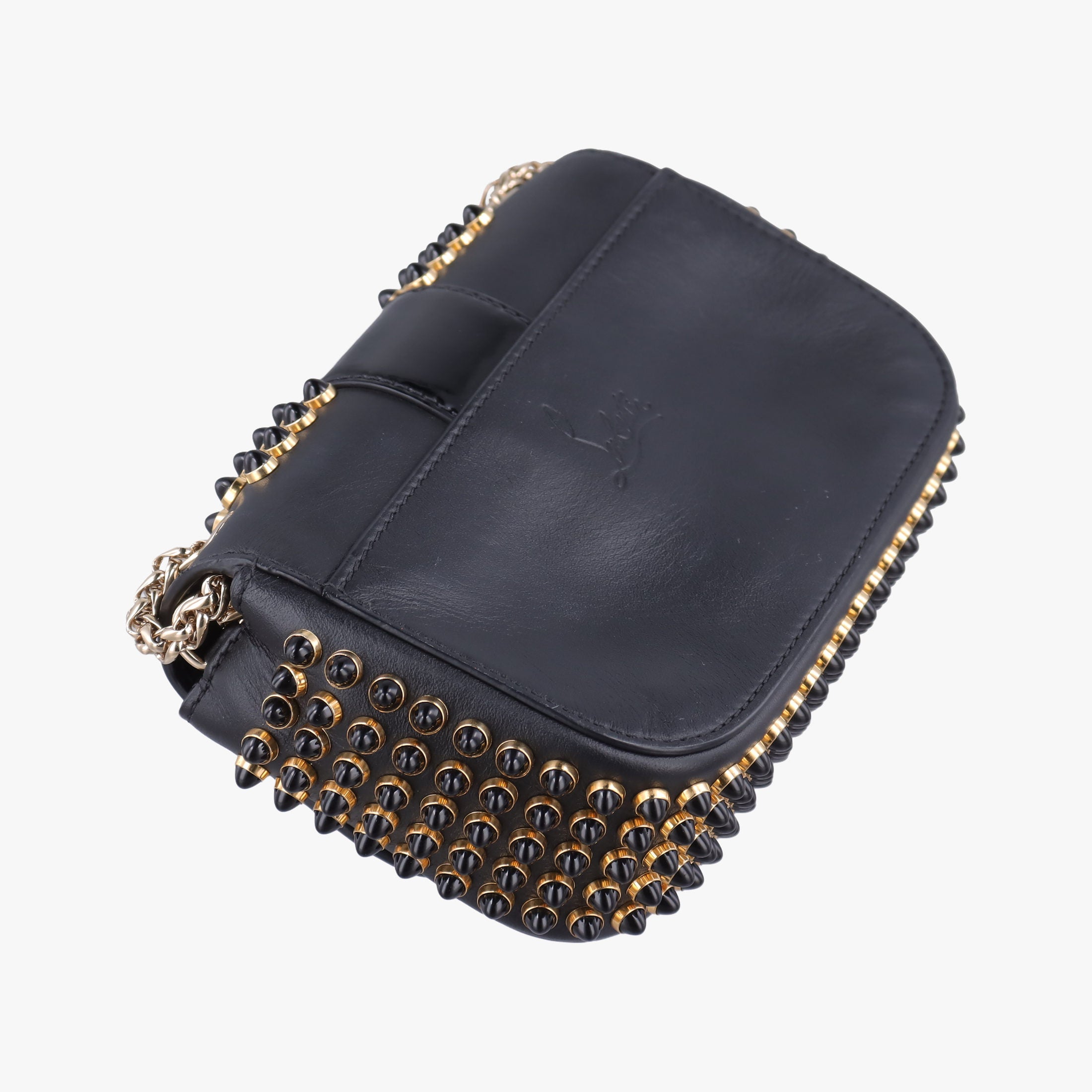 Pre-owned Christian Louboutin Sweet Charity Scarabe Spike Black Leather  shoulderbag | stylenewstar