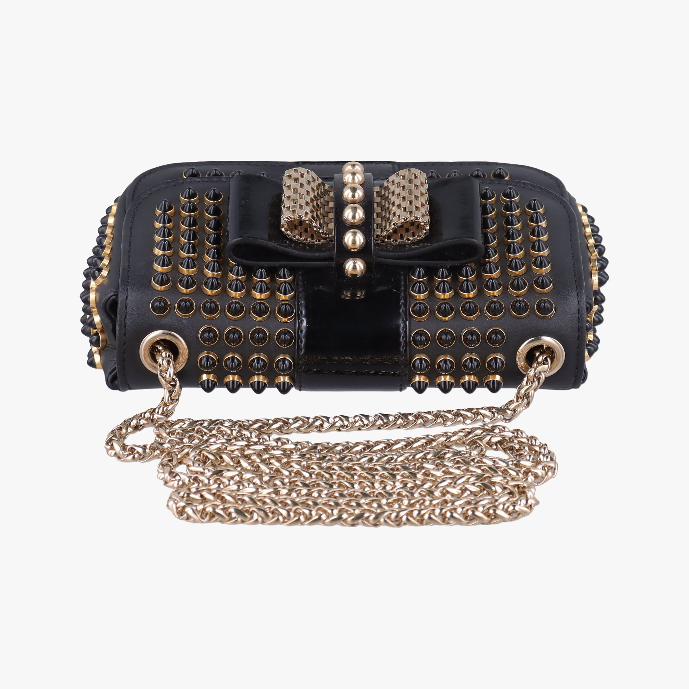 Pre-owned Christian Louboutin Sweet Charity Scarabe Spike Black Leather  shoulderbag | stylenewstar