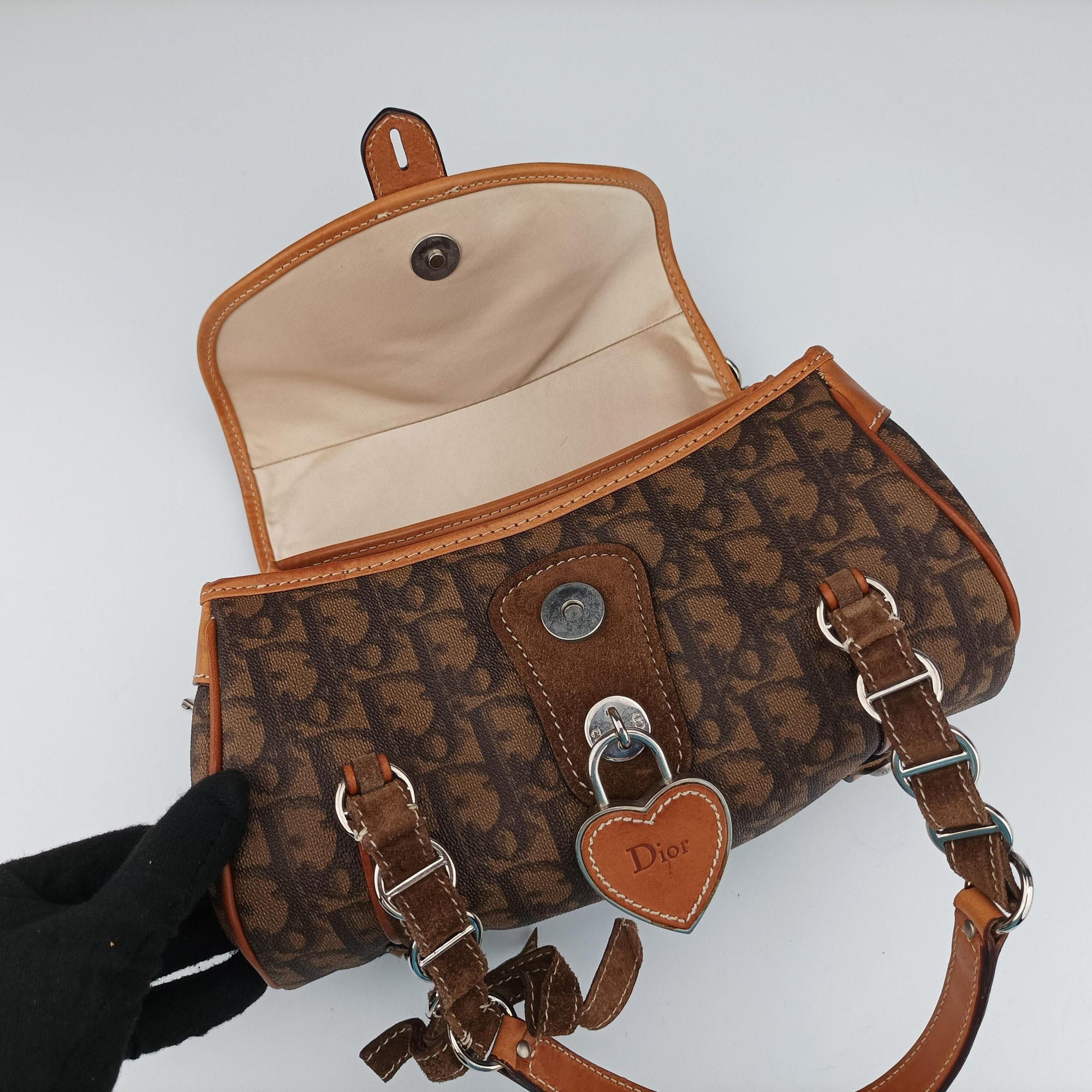Pre-owned Christian Dior Romantique Trotter Brown Jacquard × Leather × Velvet  handbag | stylenewstar