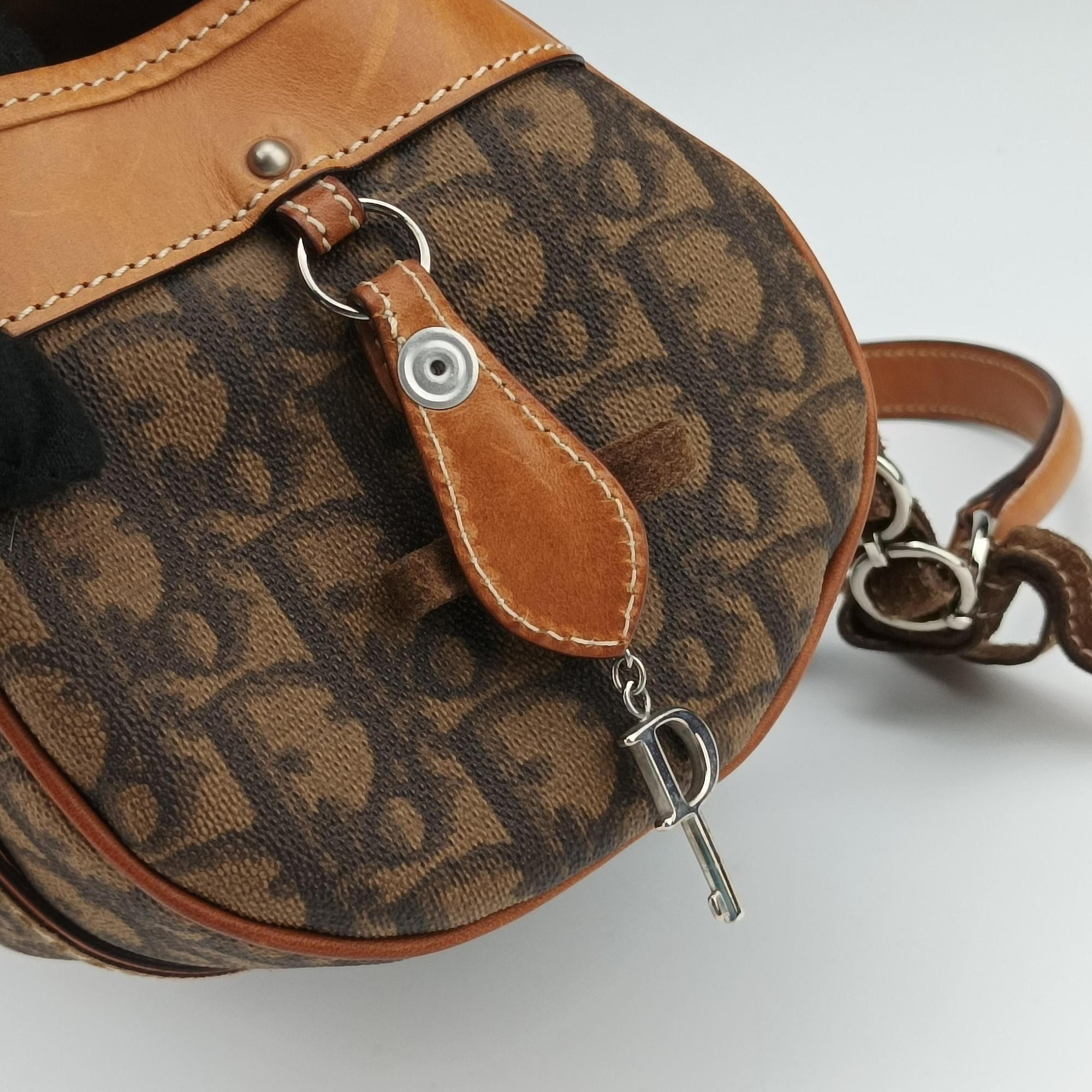 Pre-owned Christian Dior Romantique Trotter Brown Jacquard × Leather × Velvet  handbag | stylenewstar