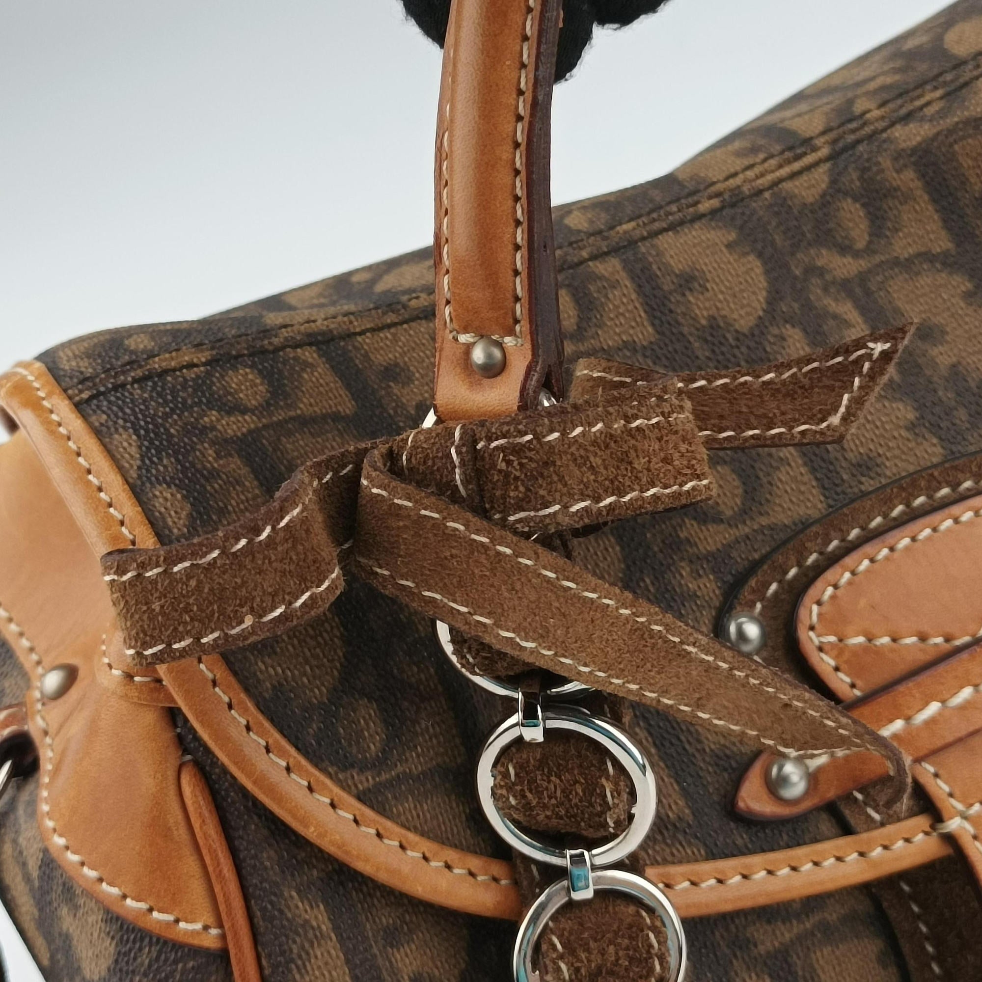 Pre-owned Christian Dior Romantique Trotter Brown Jacquard × Leather × Velvet  handbag | stylenewstar
