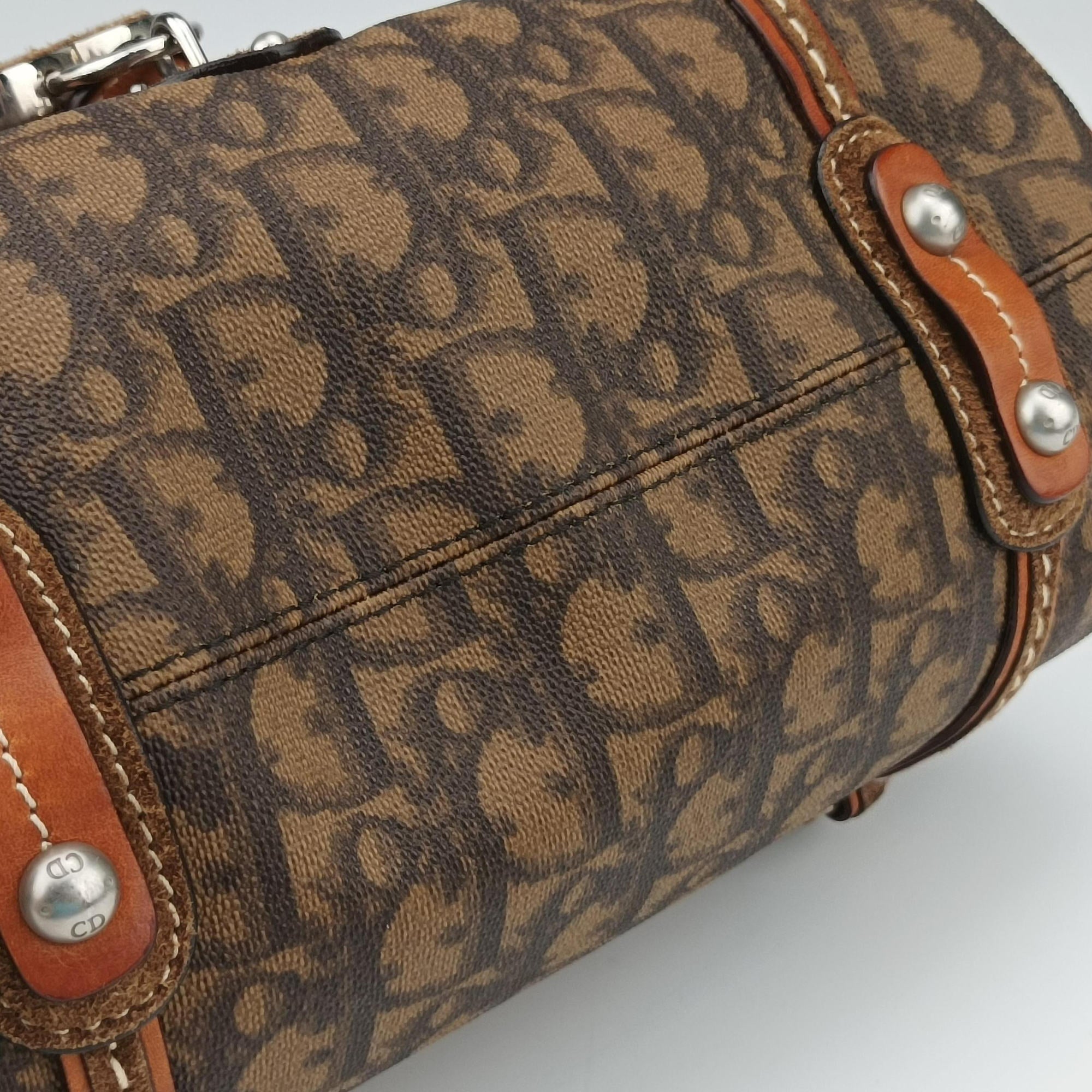 Pre-owned Christian Dior Romantique Trotter Brown Jacquard × Leather × Velvet  handbag | stylenewstar