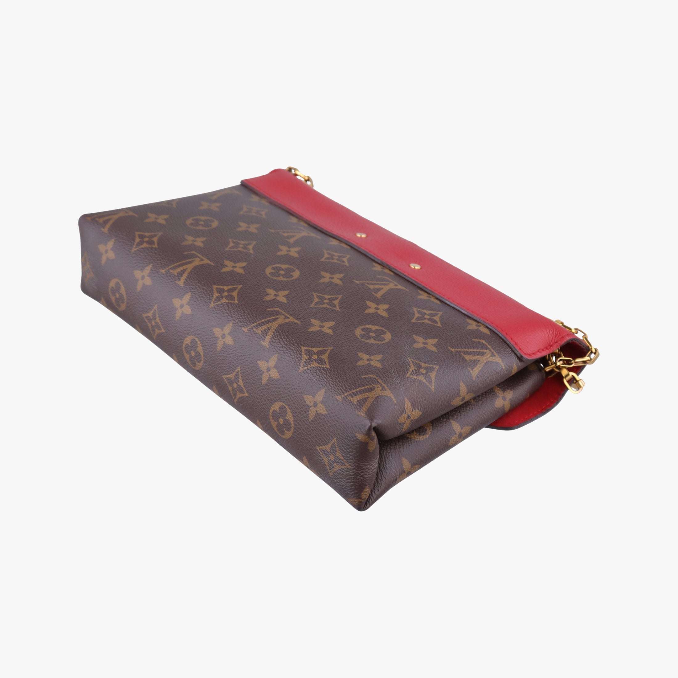 Pre-owned Louis Vuitton PALLAS Chain Brown×CERISE Monogram Canvas×calf leather M41201 shoulderbag | stylenewstar