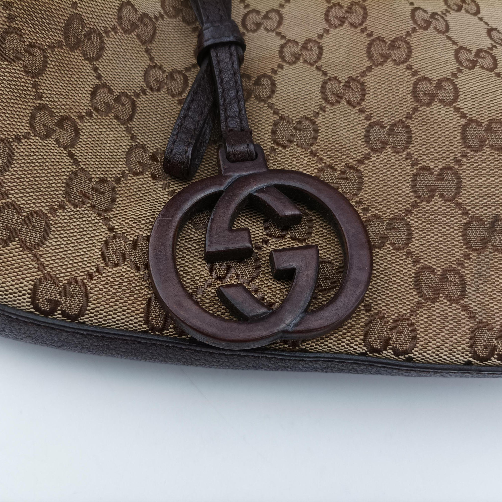 Pre-owned Gucci Guccissima Brown Leather×Canvas 247279 shoulderbag | stylenewstar