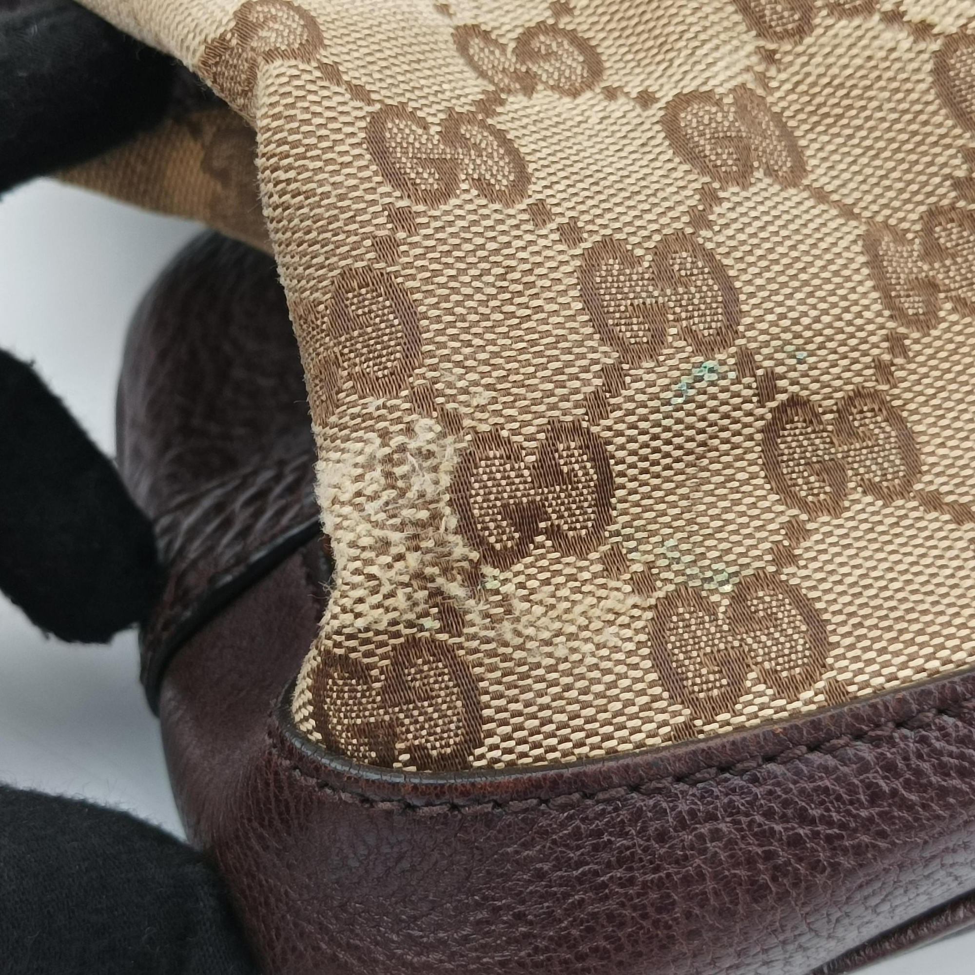 Pre-owned Gucci Guccissima Brown Leather×Canvas 247279 shoulderbag | stylenewstar