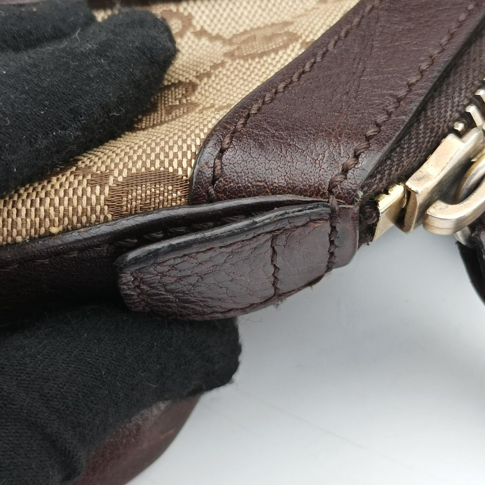 Pre-owned Gucci Guccissima Brown Leather×Canvas 247279 shoulderbag | stylenewstar