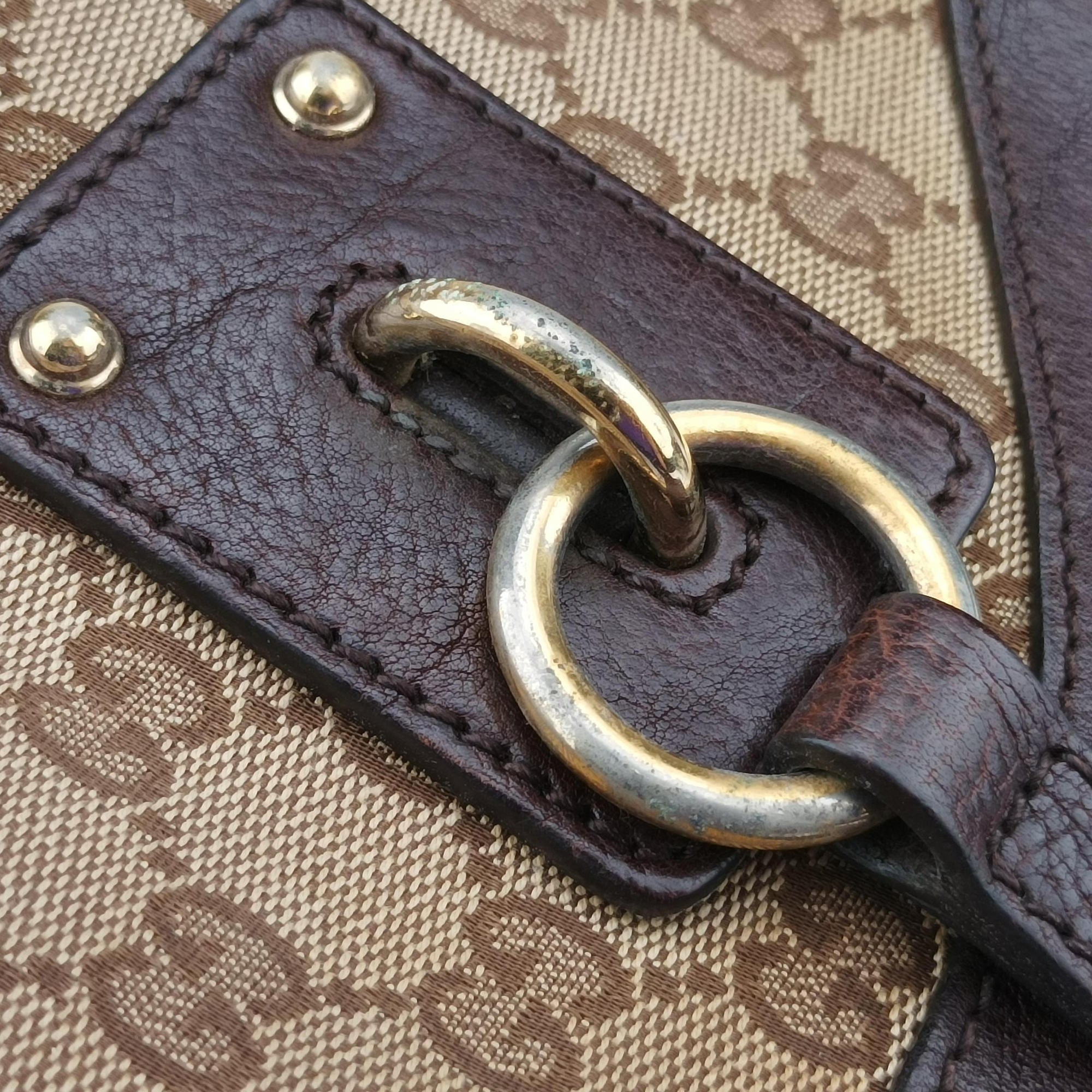 Pre-owned Gucci Guccissima Brown Leather×Canvas 247279 shoulderbag | stylenewstar