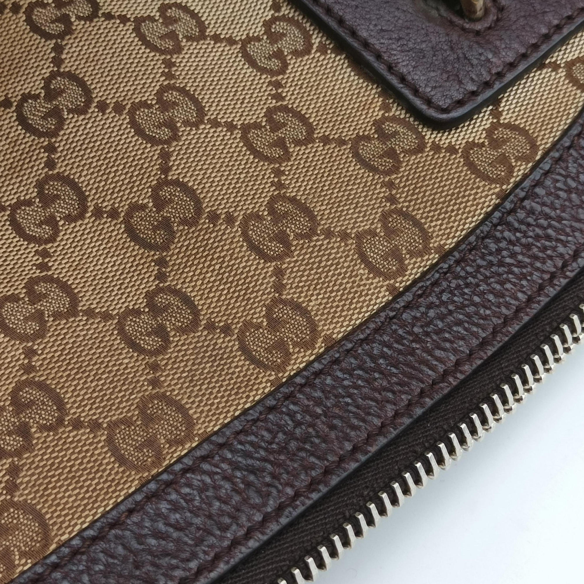 Pre-owned Gucci Guccissima Brown Leather×Canvas 247279 shoulderbag | stylenewstar