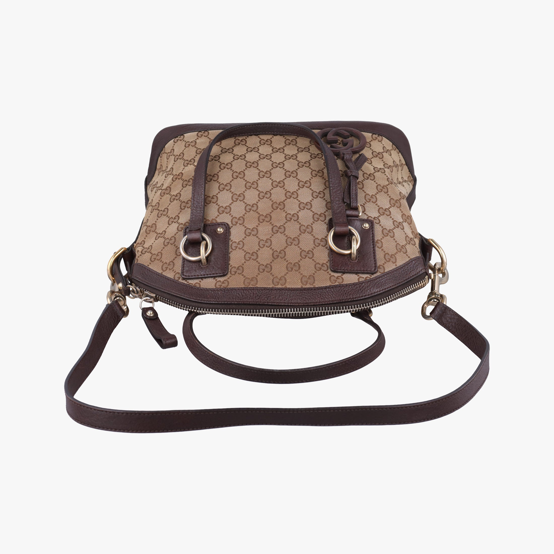 Pre-owned Gucci Guccissima Brown Leather×Canvas 247279 shoulderbag | stylenewstar