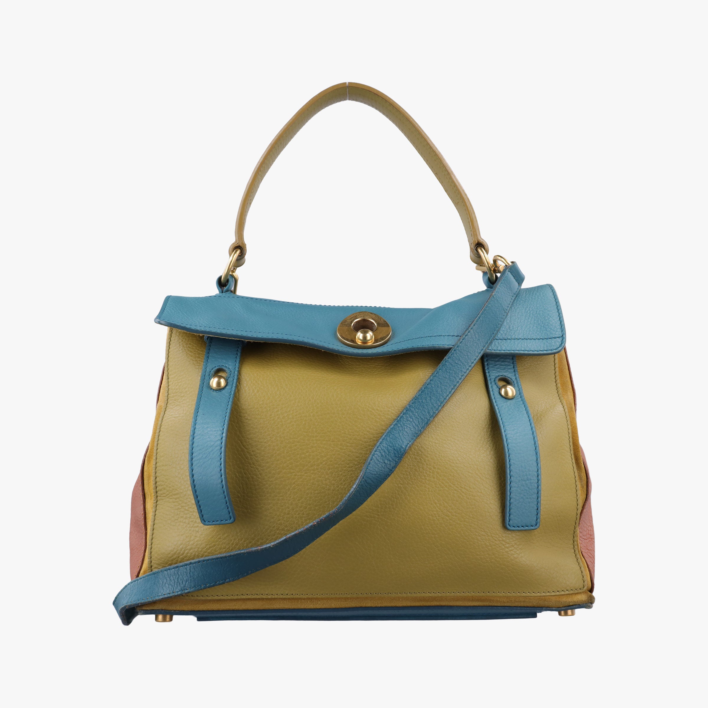 Pre-owned Yves Saint Laurent Muse Two Blue x beige×brown Leather 197149 shoulderbag | stylenewstar