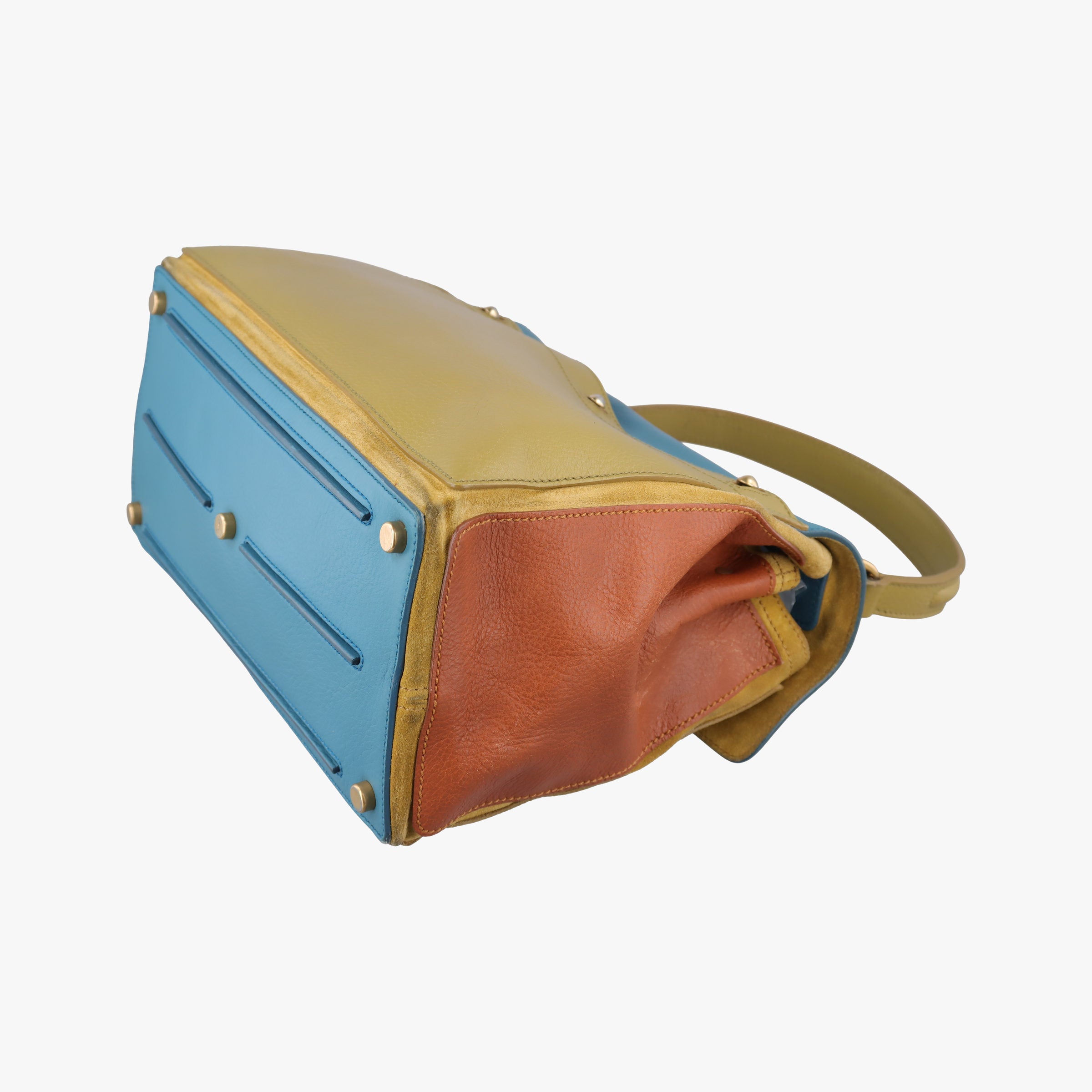 Pre-owned Yves Saint Laurent Muse Two Blue x beige×brown Leather 197149 shoulderbag | stylenewstar