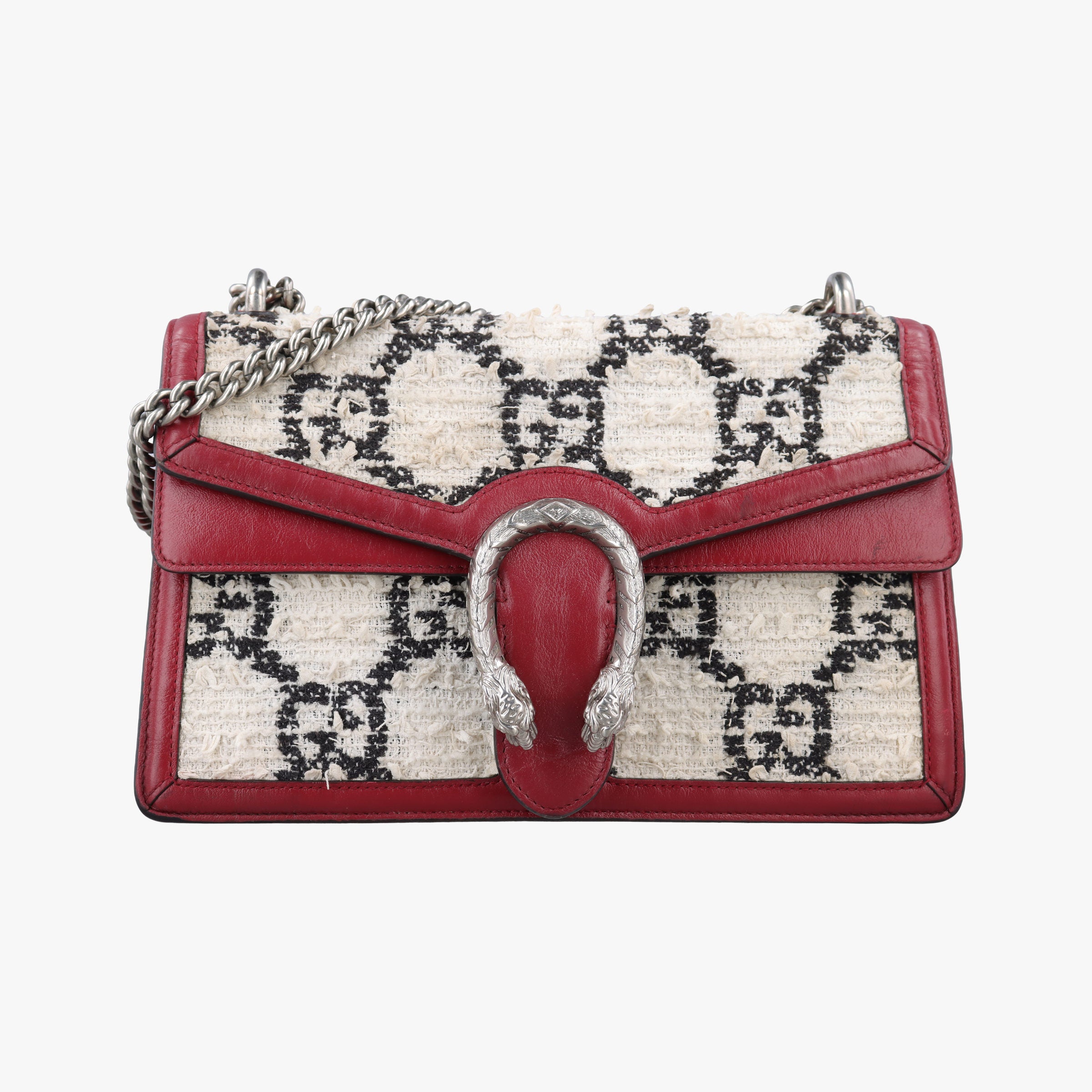 Pre-owned Gucci Dionysus Ivory × Red × Black Tweed×Leather 400249 shoulderbag | stylenewstar