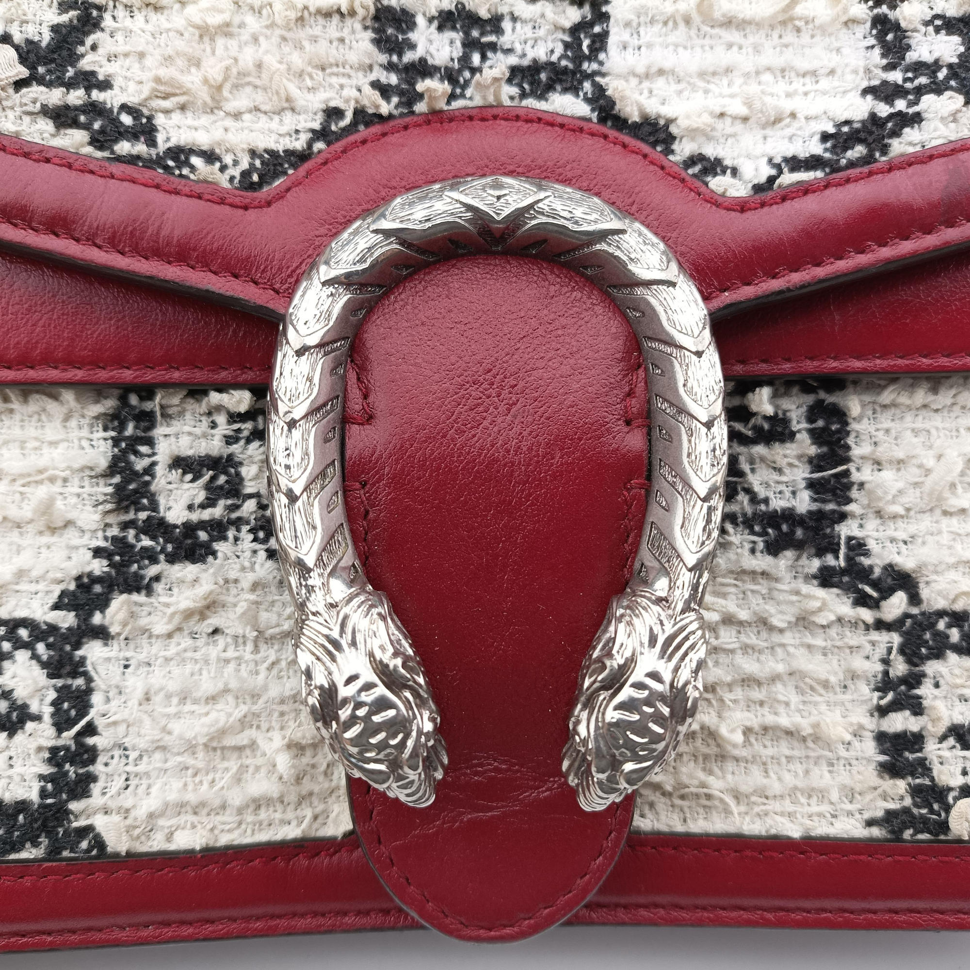Pre-owned Gucci Dionysus Ivory × Red × Black Tweed×Leather 400249 shoulderbag | stylenewstar