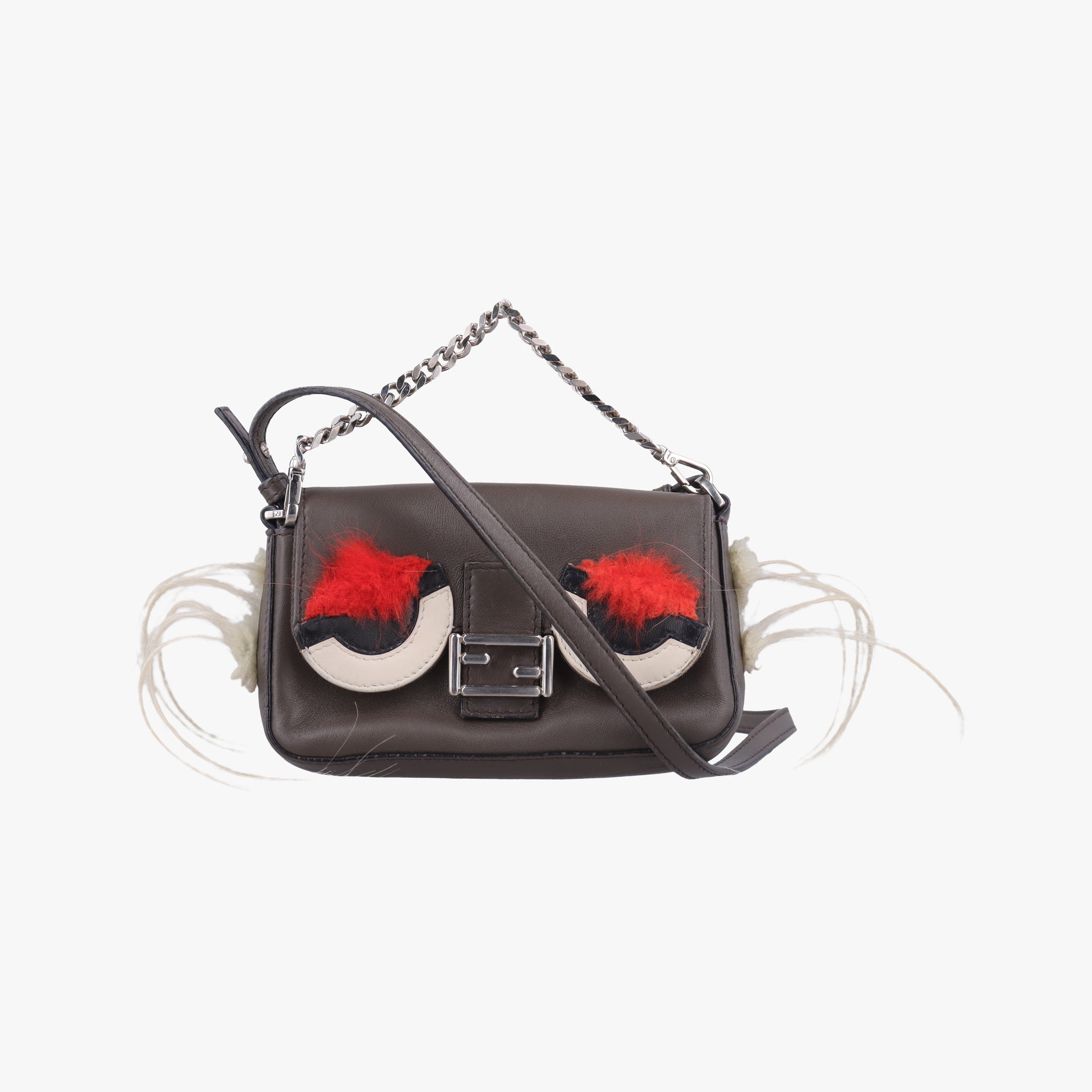 Secondhand Fendi monster micro Baguette Brown Leather 8M0354 shoulderbag | stylenewstar
