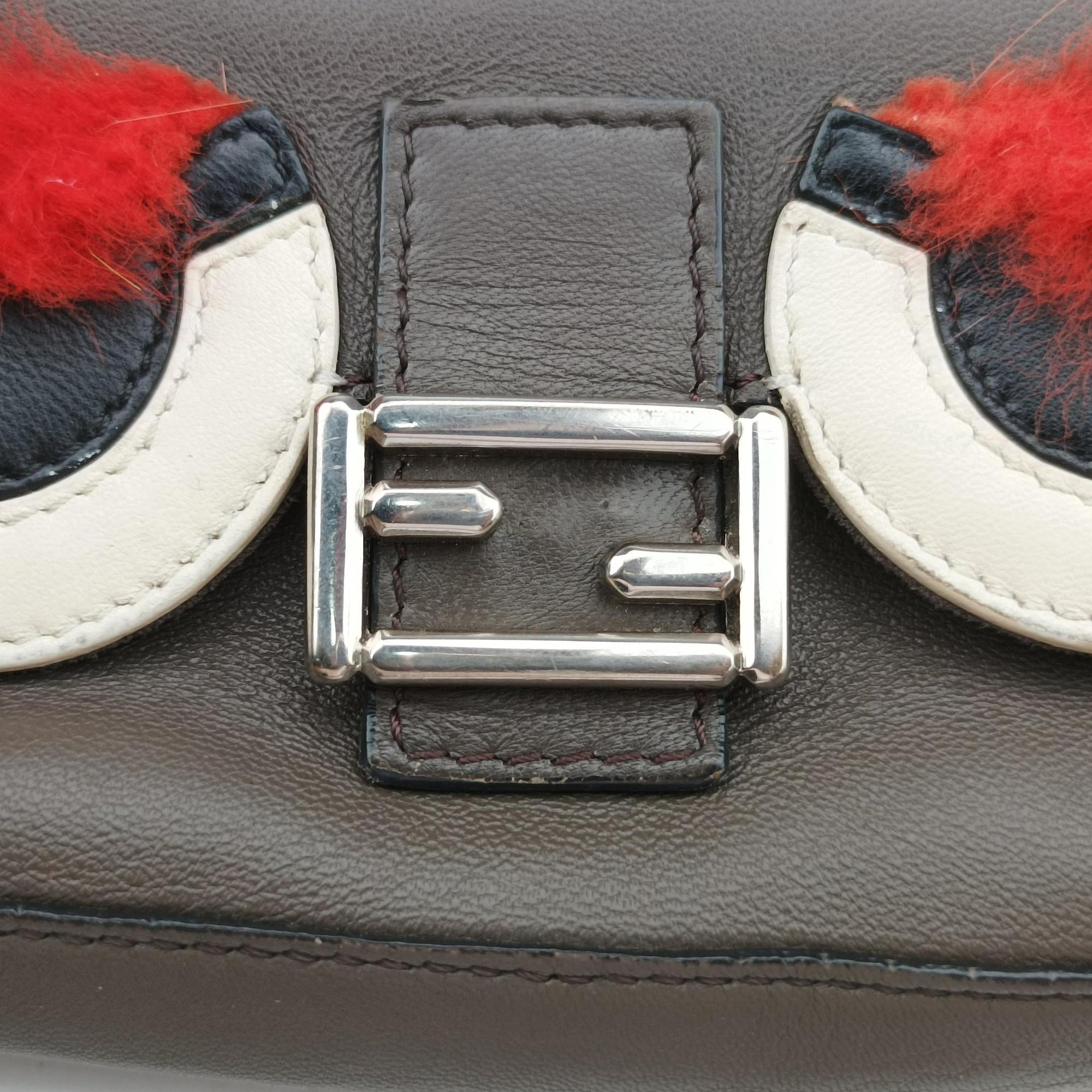 Secondhand Fendi monster micro Baguette Brown Leather 8M0354 shoulderbag | stylenewstar
