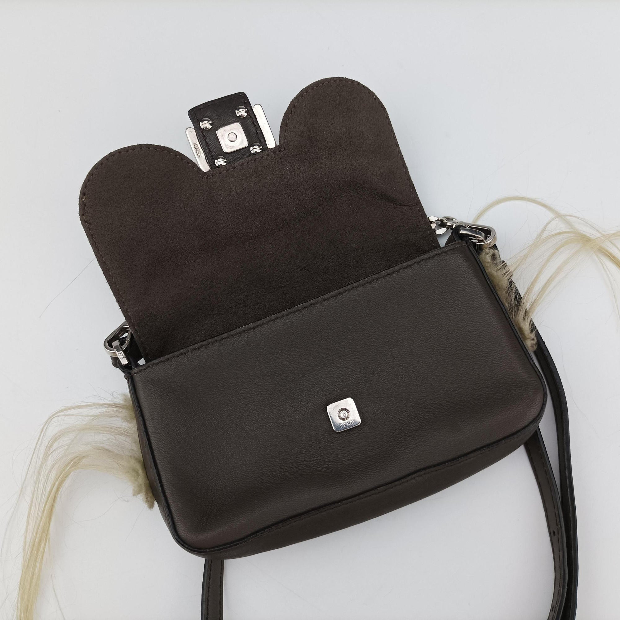 Secondhand Fendi monster micro Baguette Brown Leather 8M0354 shoulderbag | stylenewstar