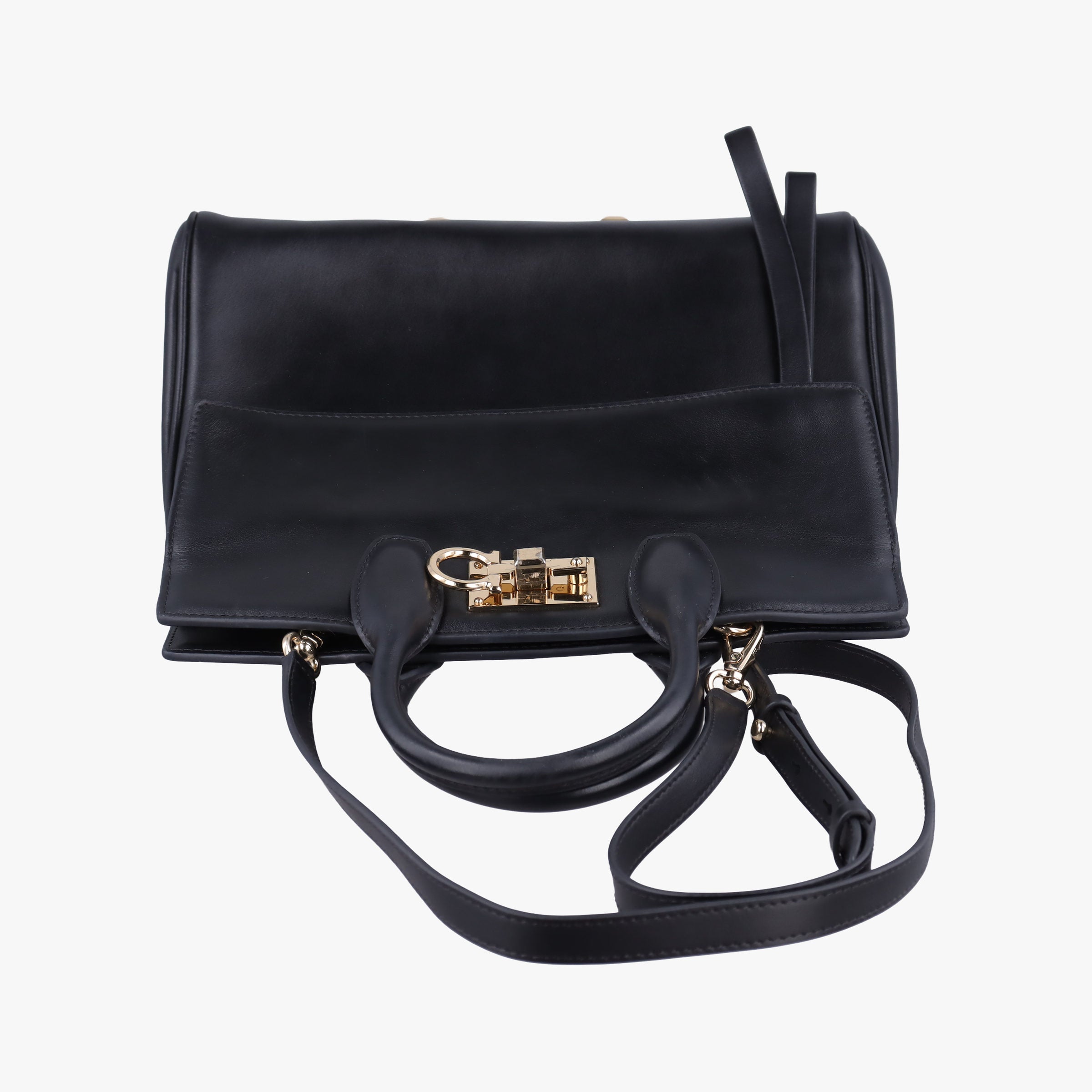 Pre-owned Ferragamo Gancini Black Leather FZ-21 H159 shoulderbag | stylenewstar