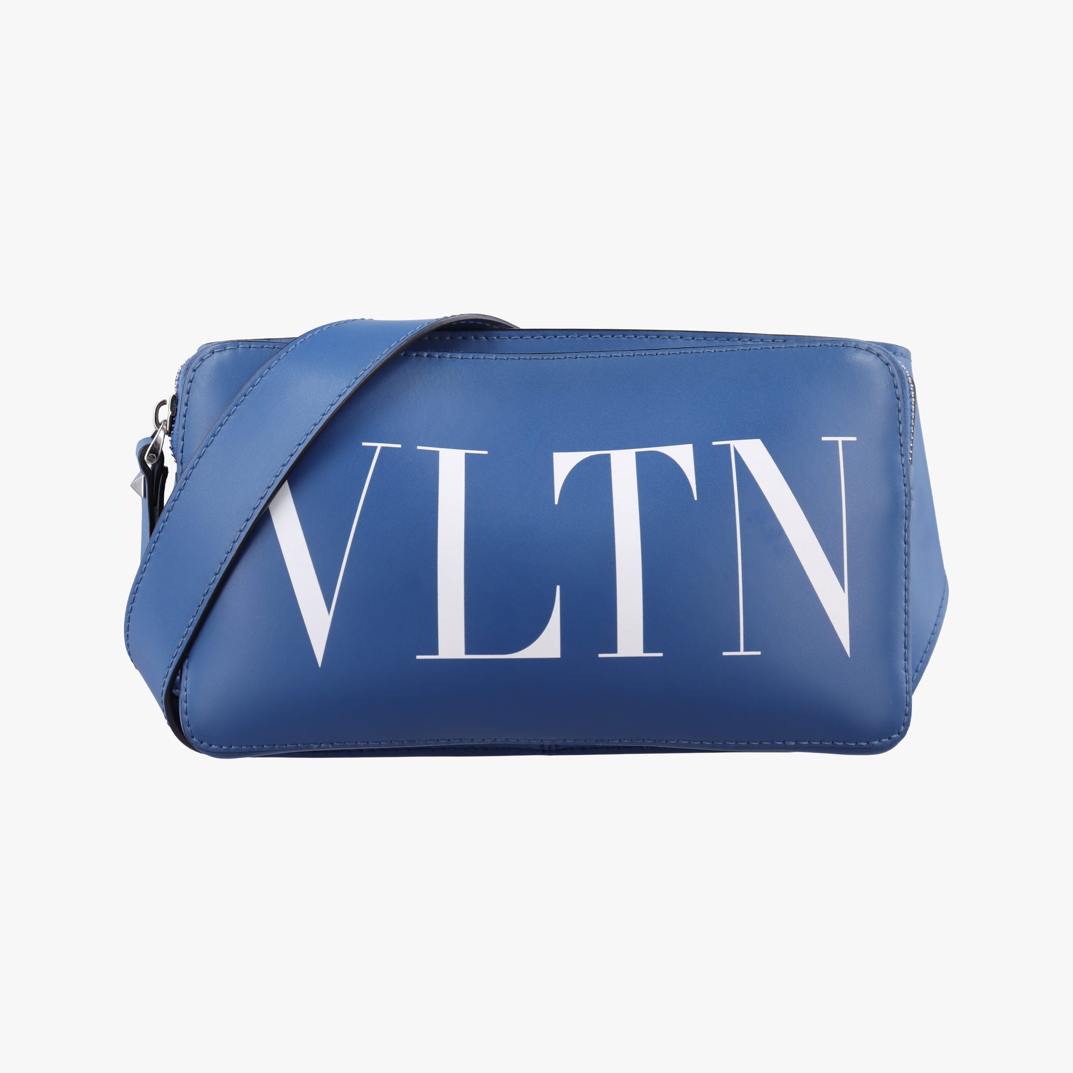 Pre-owned Valentino VLTN Print Blue Leather  bum bag/waist bag | stylenewstar