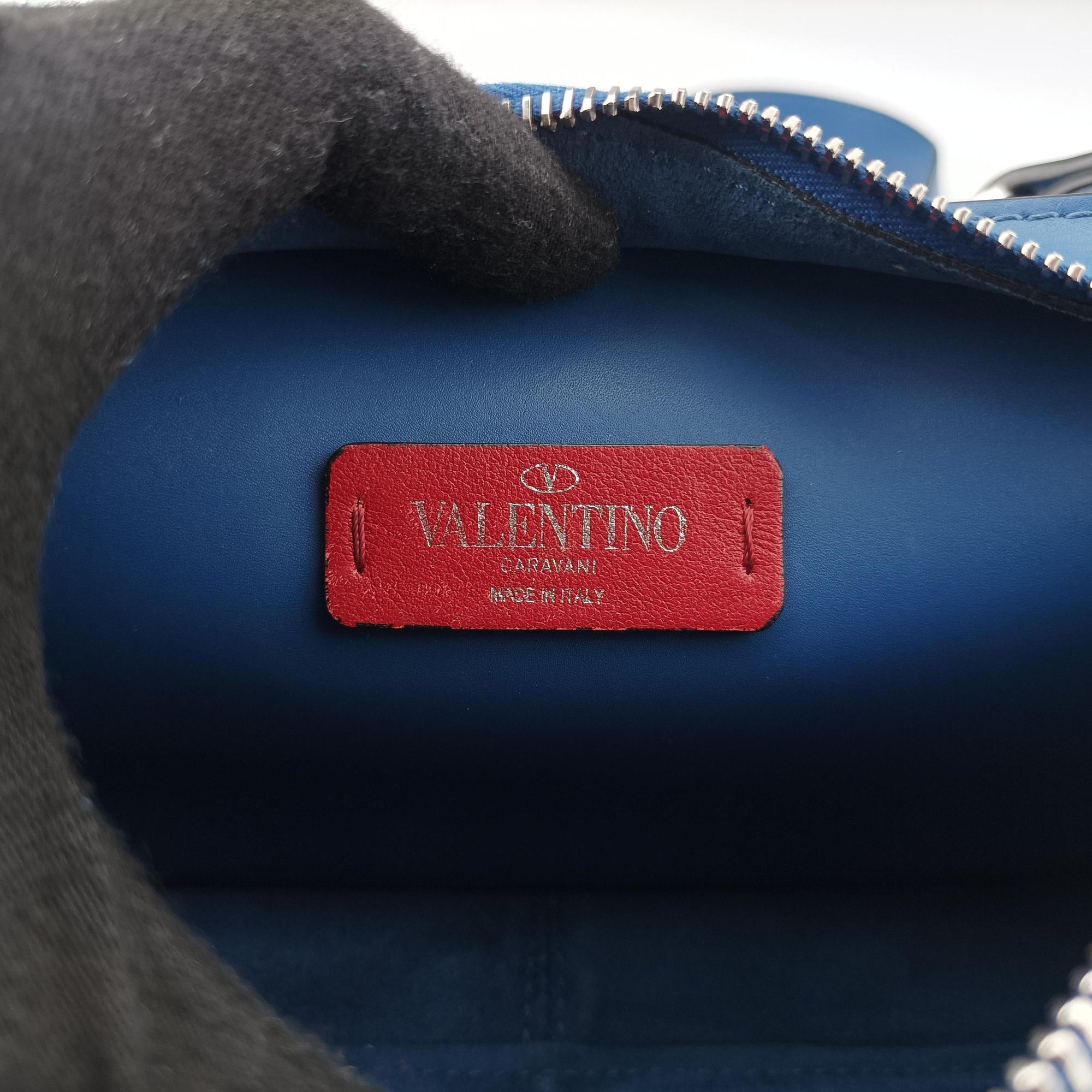 Pre-owned Valentino VLTN Print Blue Leather  bum bag/waist bag | stylenewstar