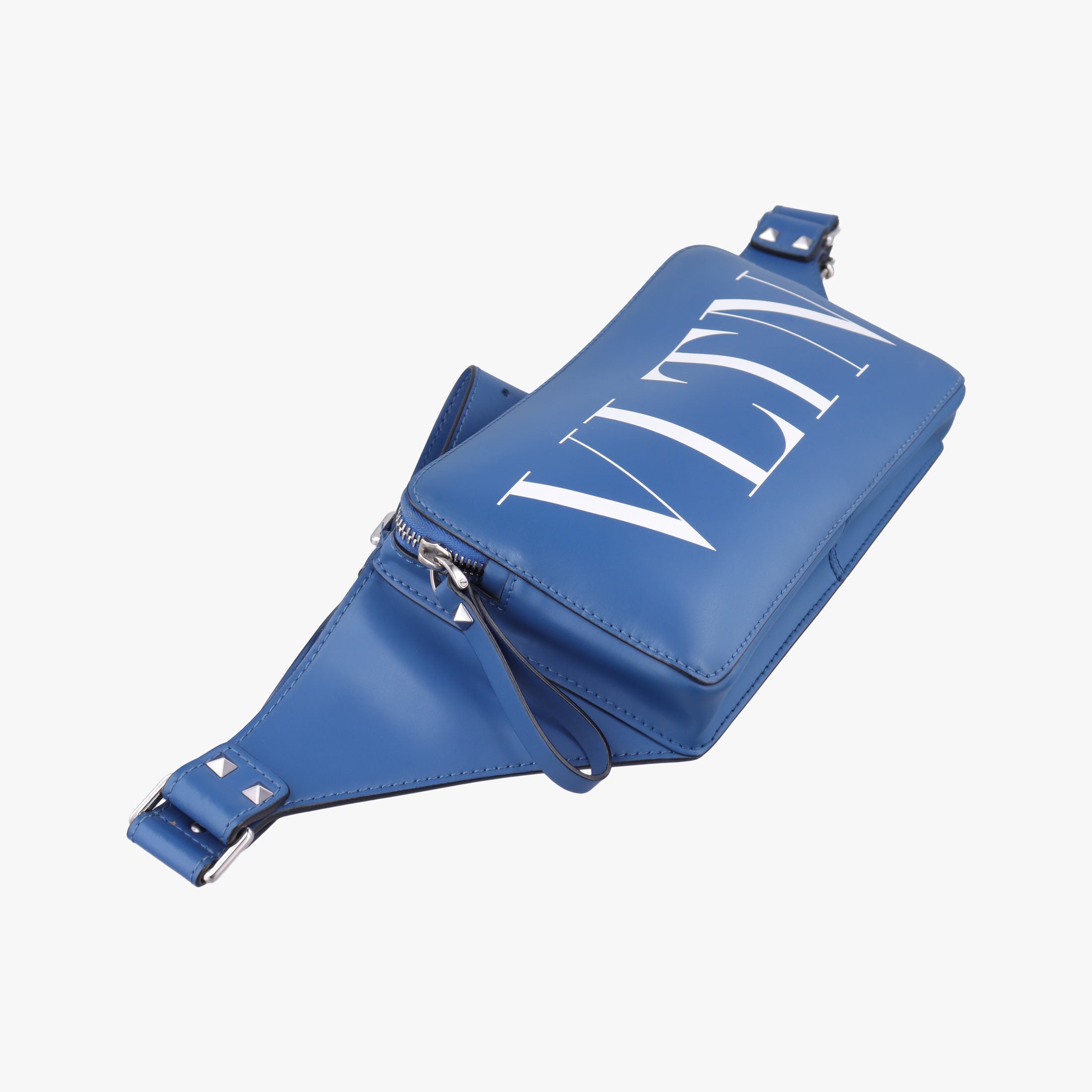 Pre-owned Valentino VLTN Print Blue Leather  bum bag/waist bag | stylenewstar