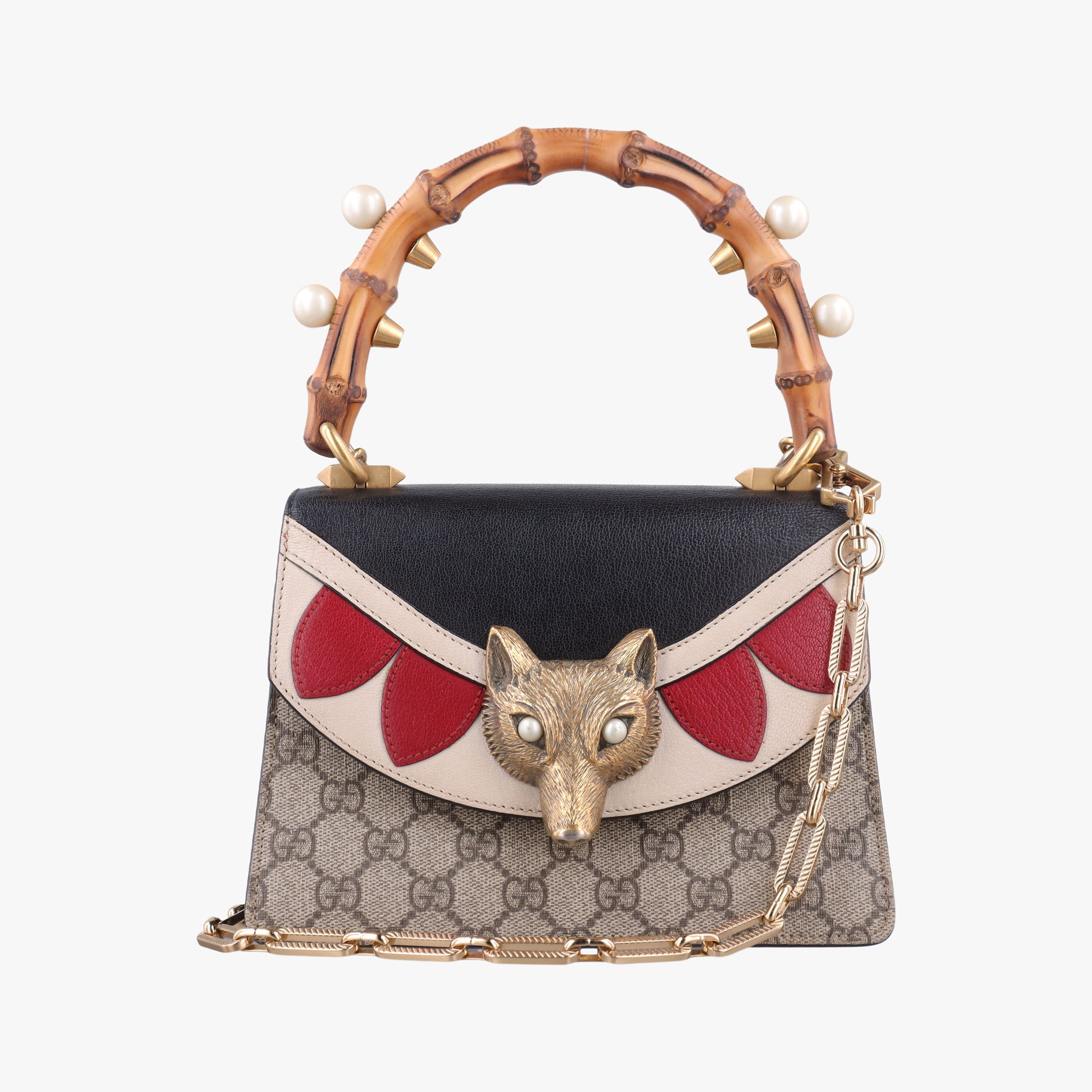 Pre-owned Gucci Mini Fox Brooch Bamboo Beige×Multicolour PVC coated canvas×Leather 466428 shoulderbag | stylenewstar