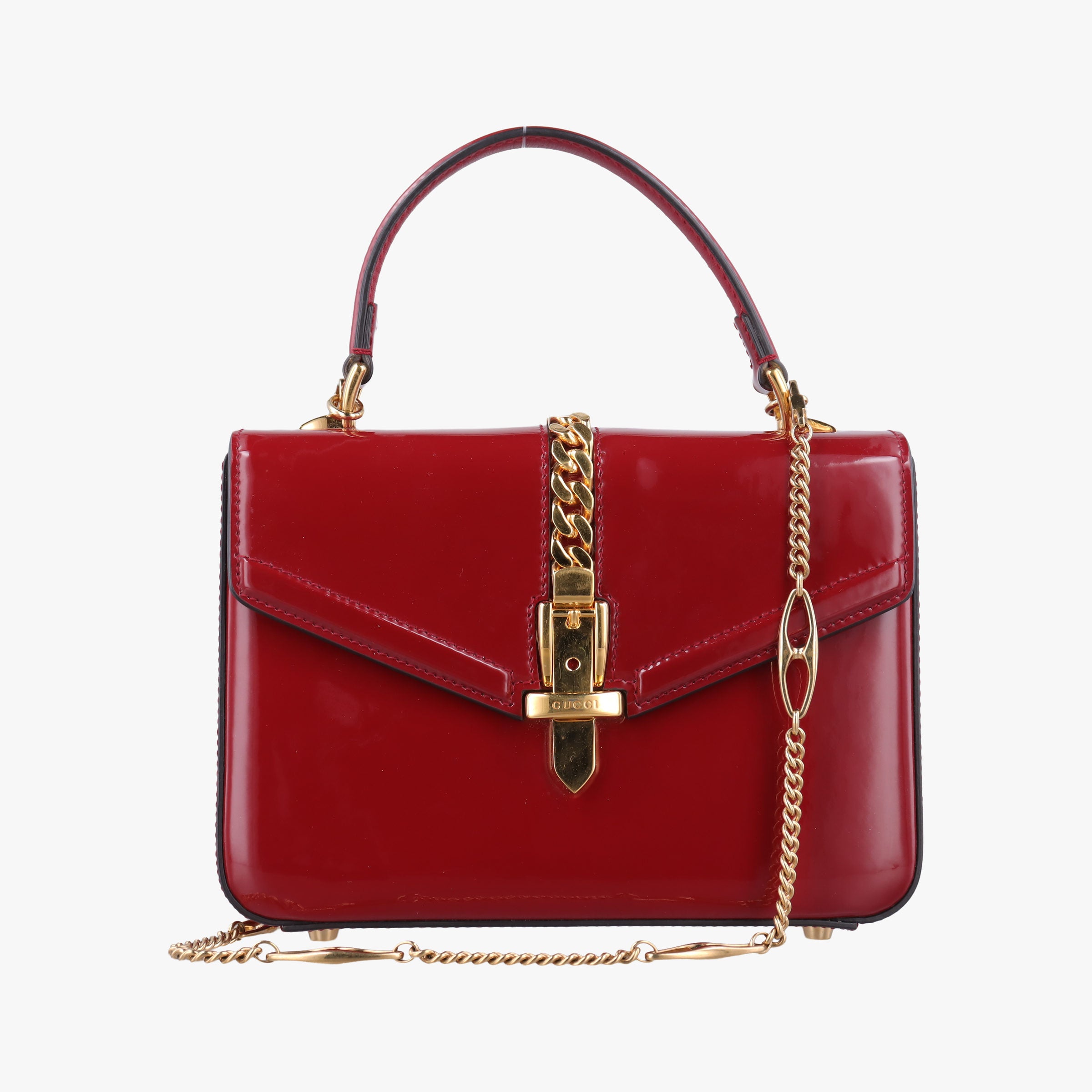 Pre-owned Gucci Sylvie Red Patent Leather 589479 shoulderbag | stylenewstar