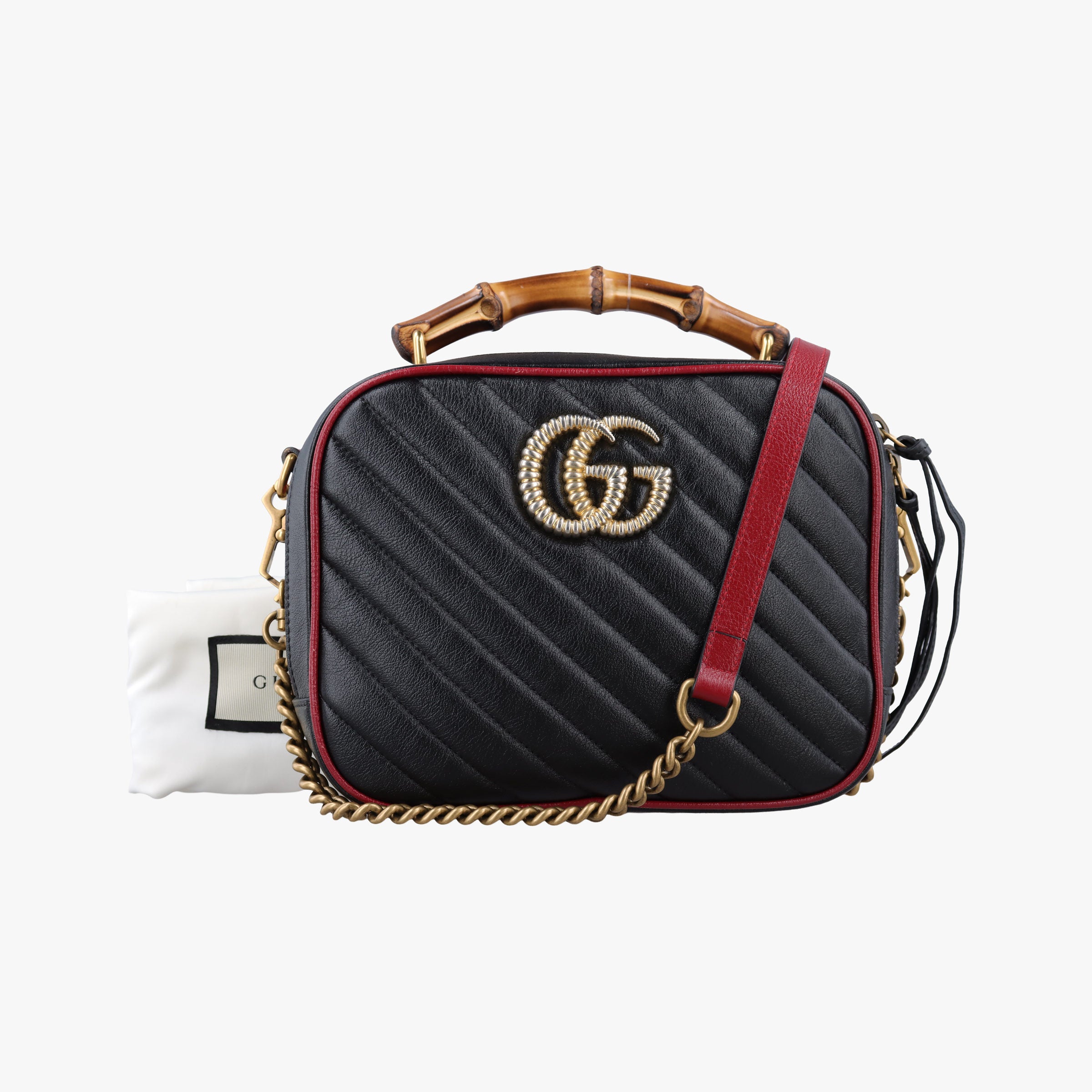 Vintage Gucci GG Marmont Bamboo Top Handle Black×red Leather 602270 shoulderbag | stylenewstar