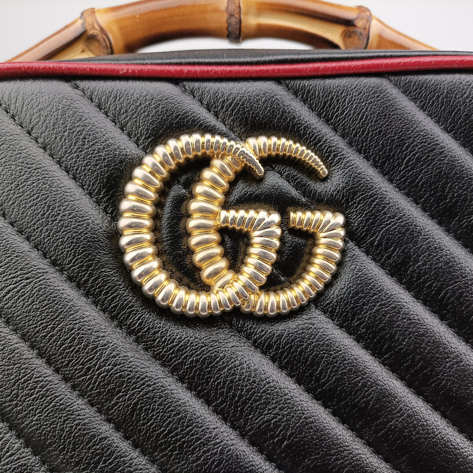 Vintage Gucci GG Marmont Bamboo Top Handle Black×red Leather 602270 shoulderbag | stylenewstar
