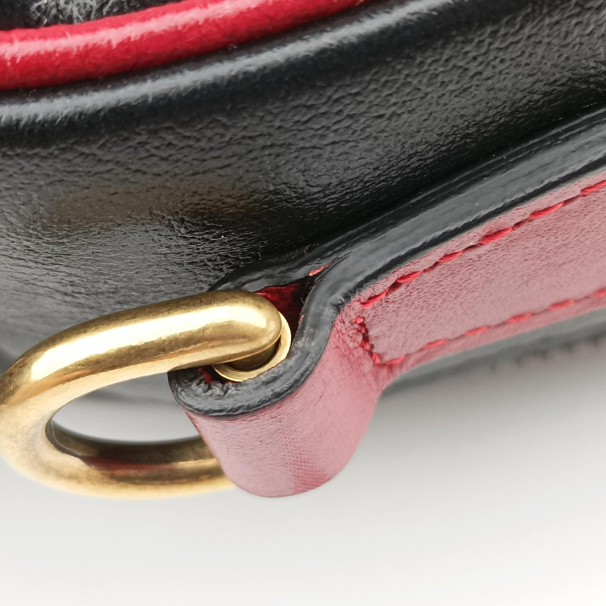 Vintage Gucci GG Marmont Bamboo Top Handle Black×red Leather 602270 shoulderbag | stylenewstar