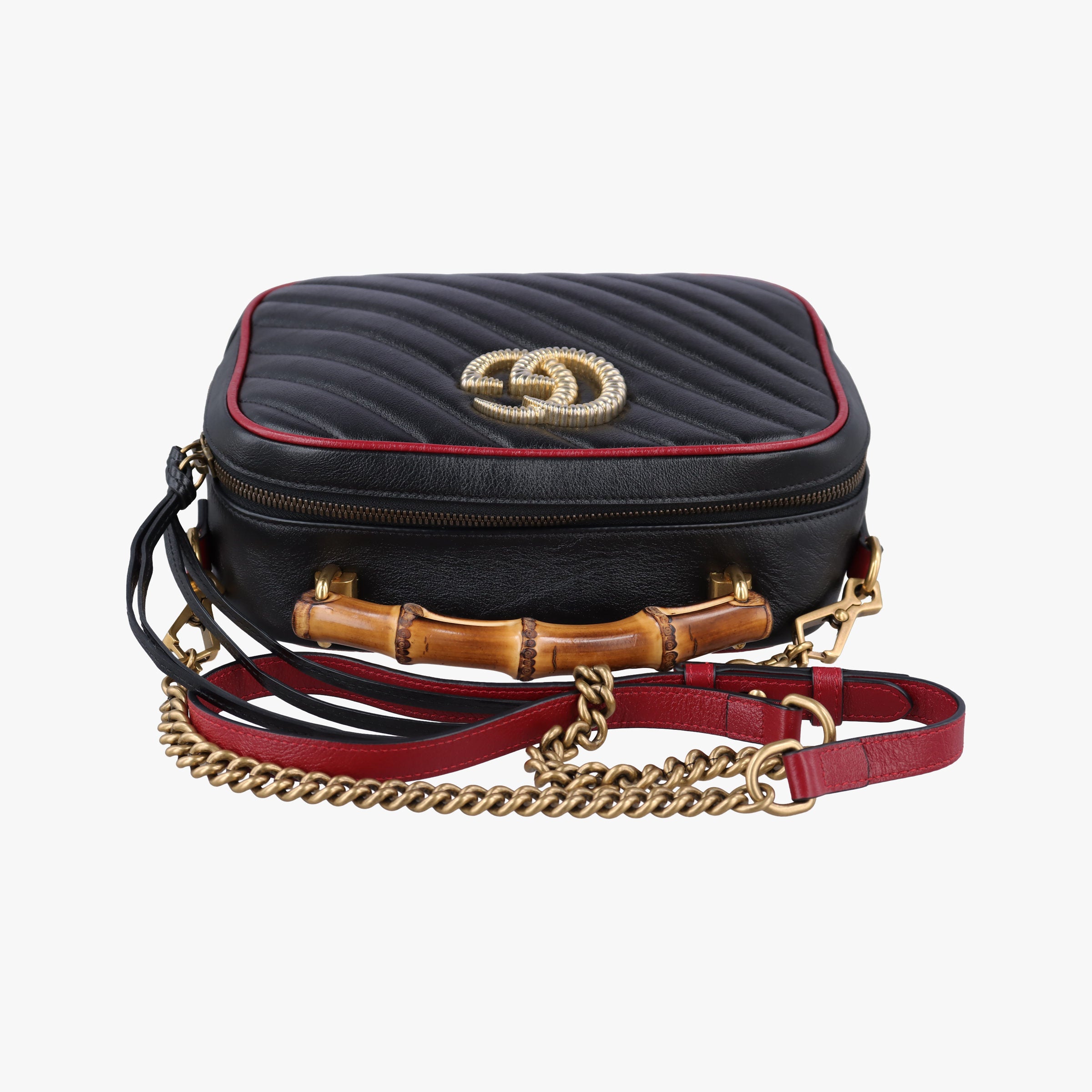 Vintage Gucci GG Marmont Bamboo Top Handle Black×red Leather 602270 shoulderbag | stylenewstar