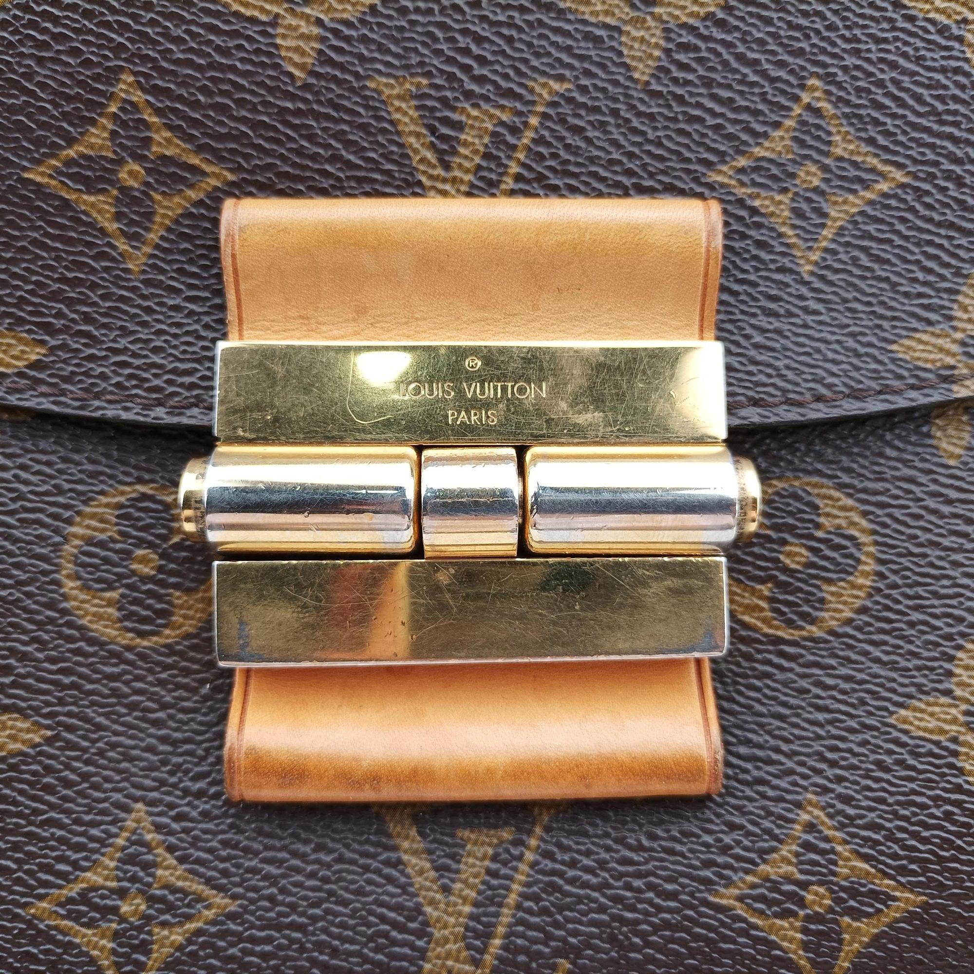 Vintage Louis Vuitton OLYMPE Brown×QUETSCHE Monogram Canvas×calf leather M40926 handbag | stylenewstar