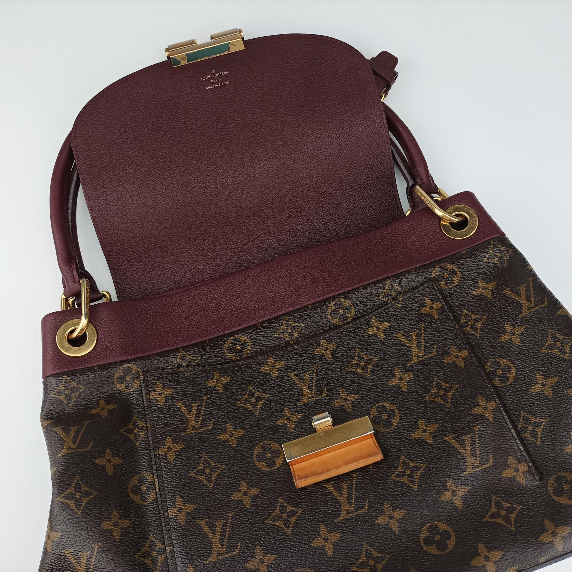 Vintage Louis Vuitton OLYMPE Brown×QUETSCHE Monogram Canvas×calf leather M40926 handbag | stylenewstar