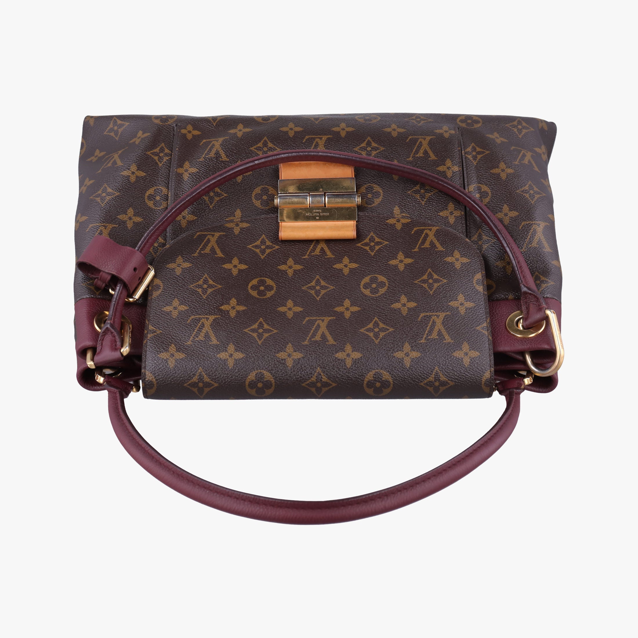 Vintage Louis Vuitton OLYMPE Brown×QUETSCHE Monogram Canvas×calf leather M40926 handbag | stylenewstar