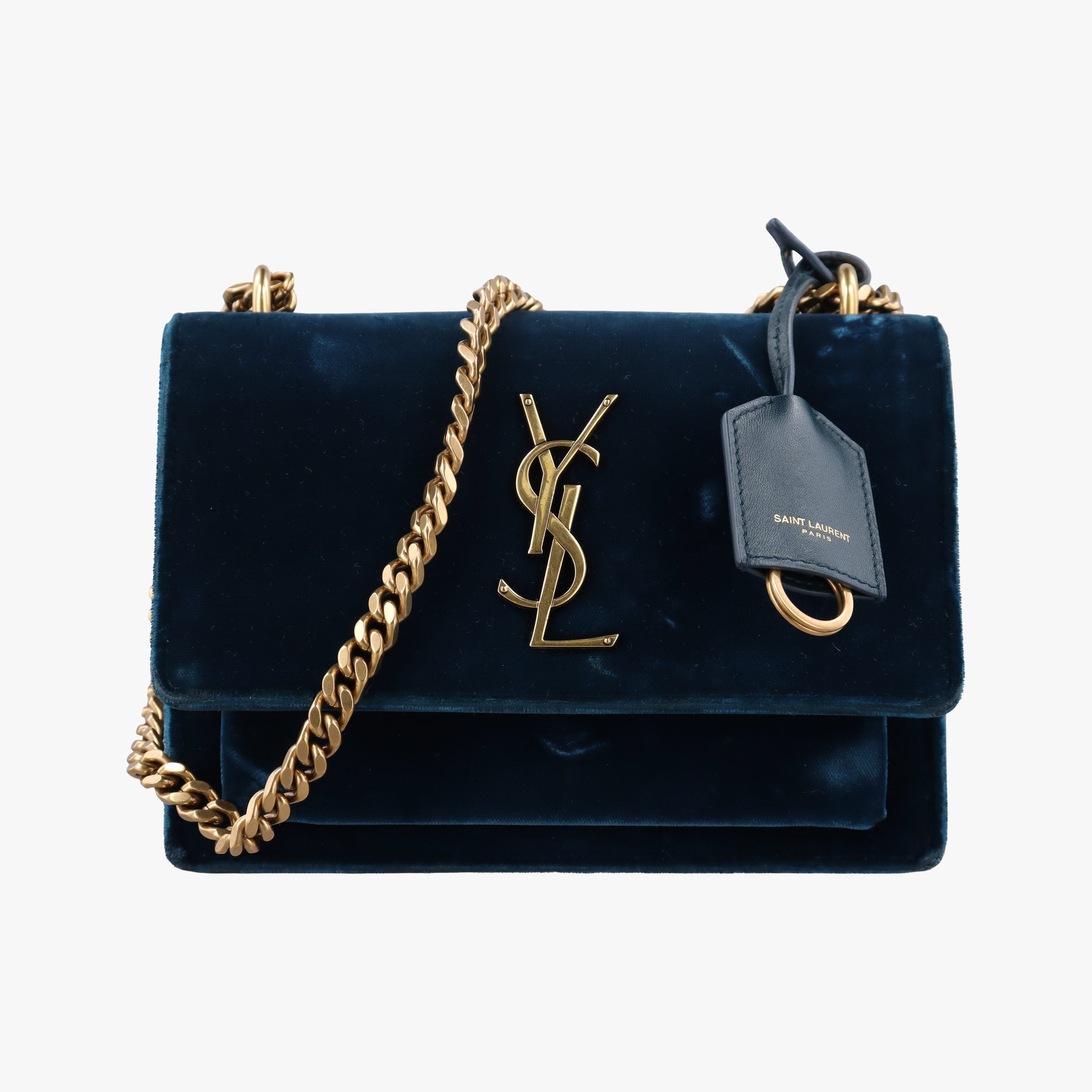 Pre-owned Yves Saint Laurent SUNSET Blue velour 441972 shoulderbag | stylenewstar