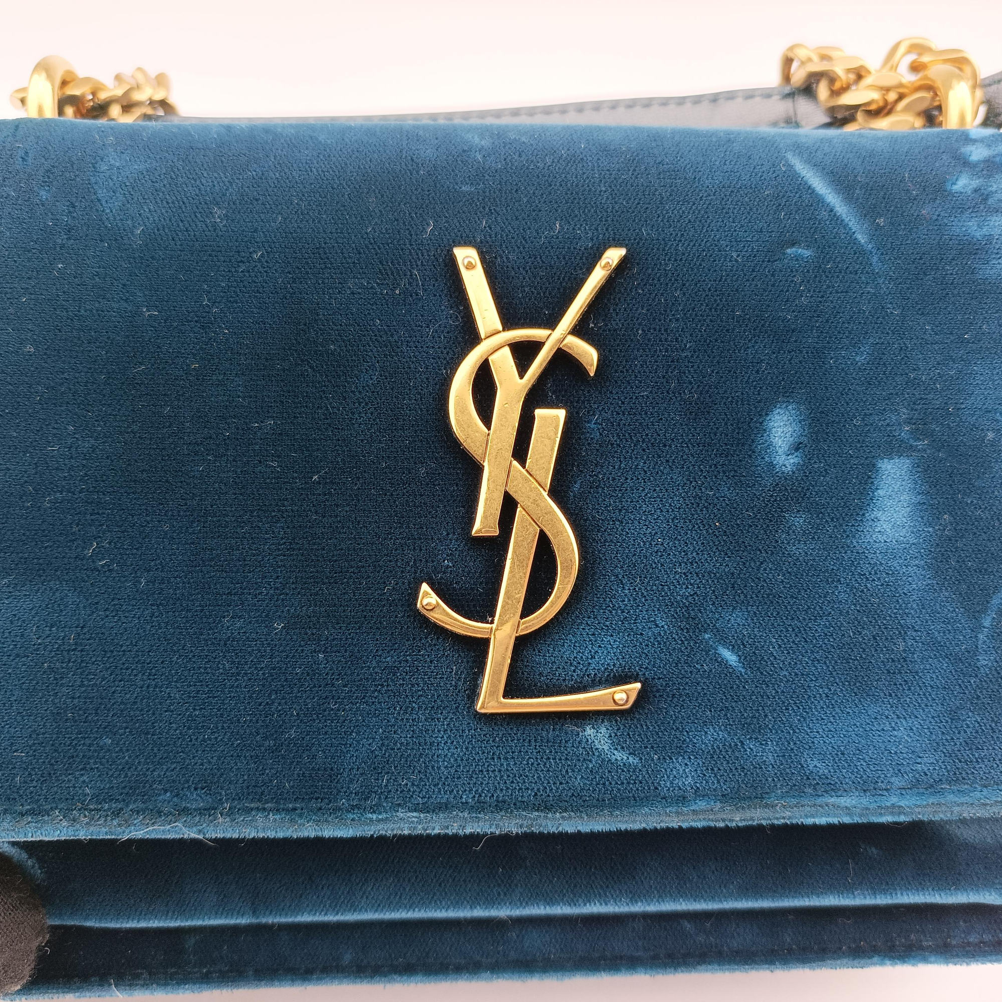 Pre-owned Yves Saint Laurent SUNSET Blue velour 441972 shoulderbag | stylenewstar